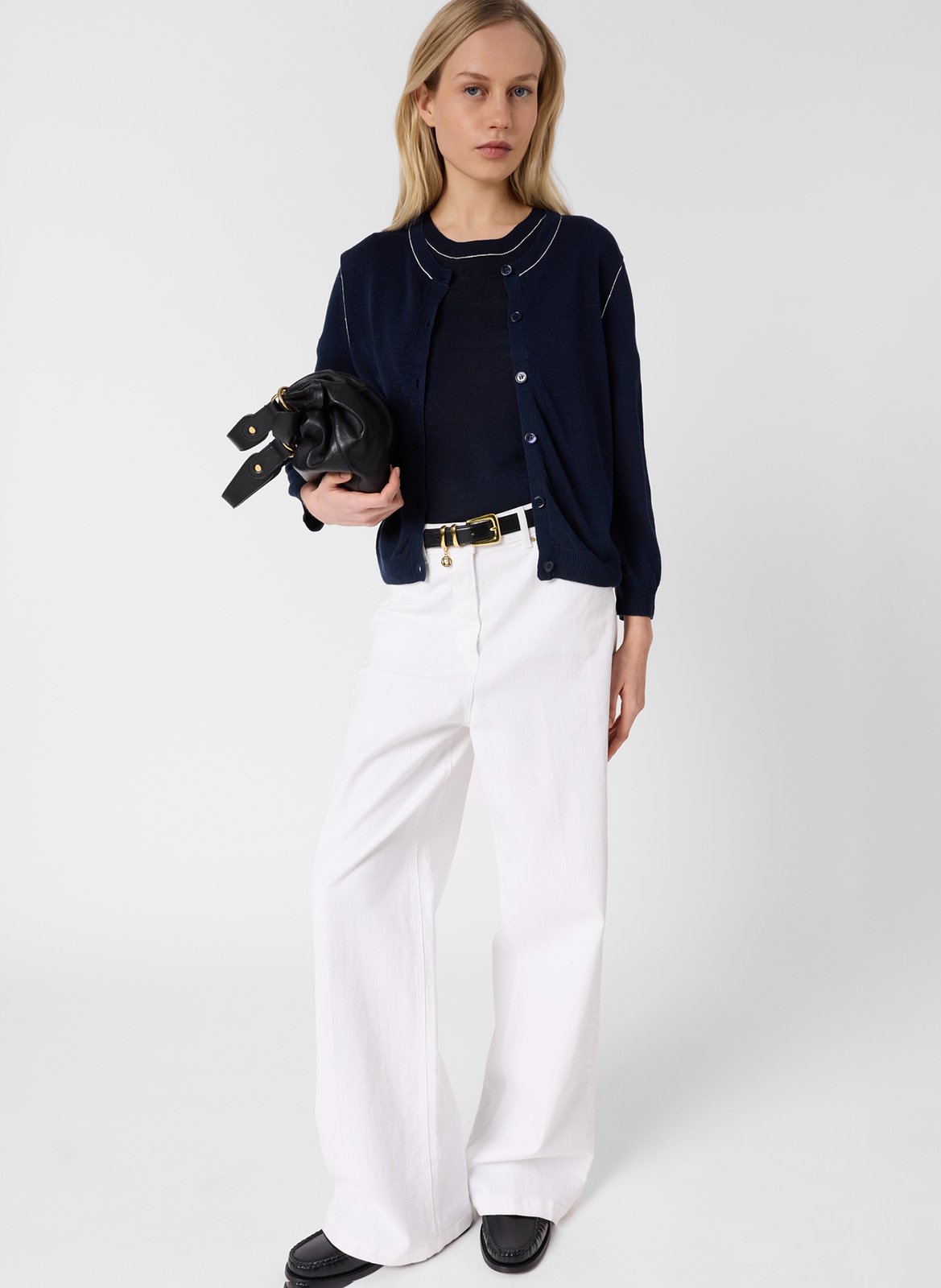 Round neck sleeveless linen blend cardigan GERARD DAREL Blue