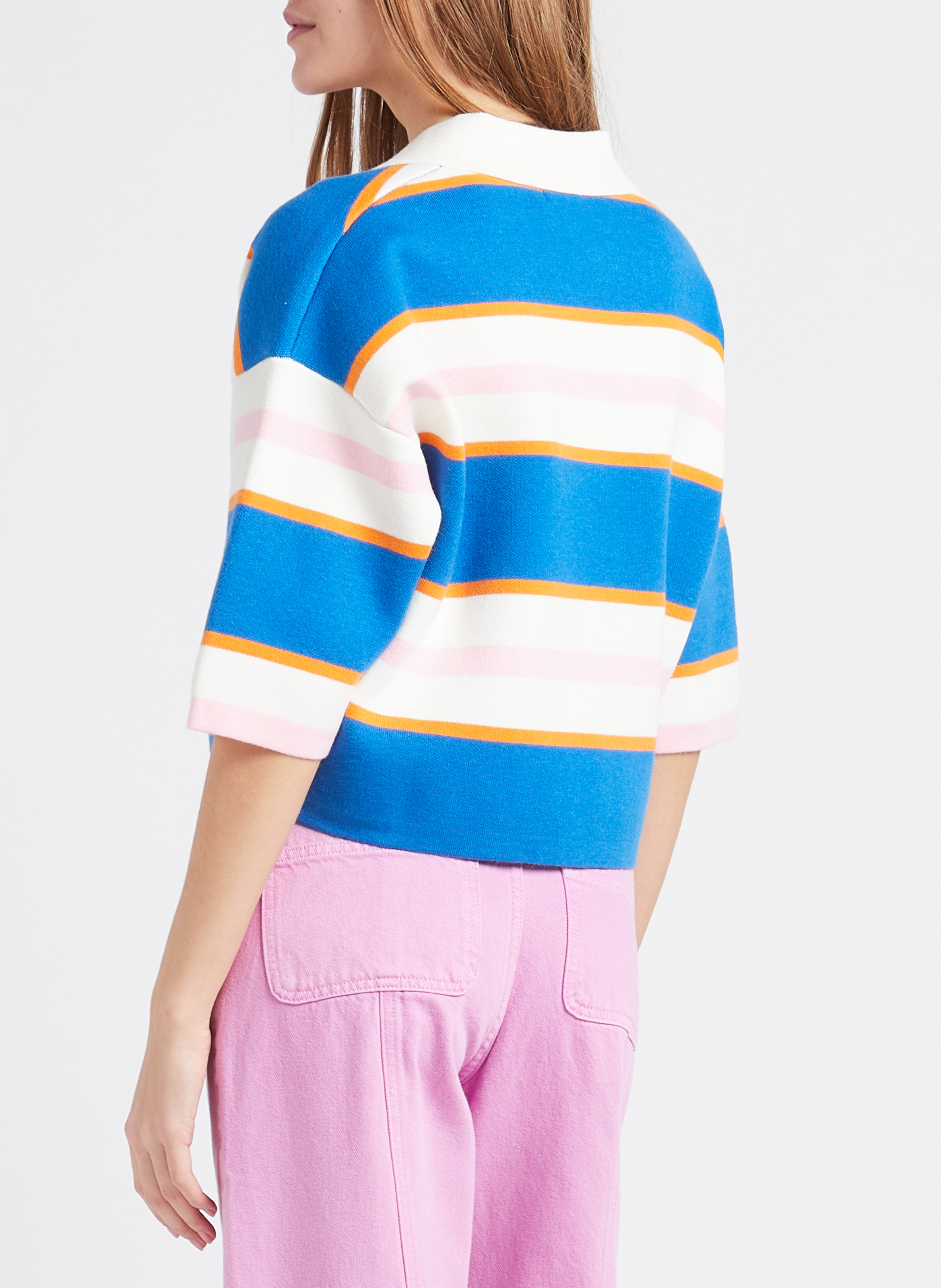 Gerade geschnittener Strickpullover mit klassischem Kragen und Streifen INDEE Blau