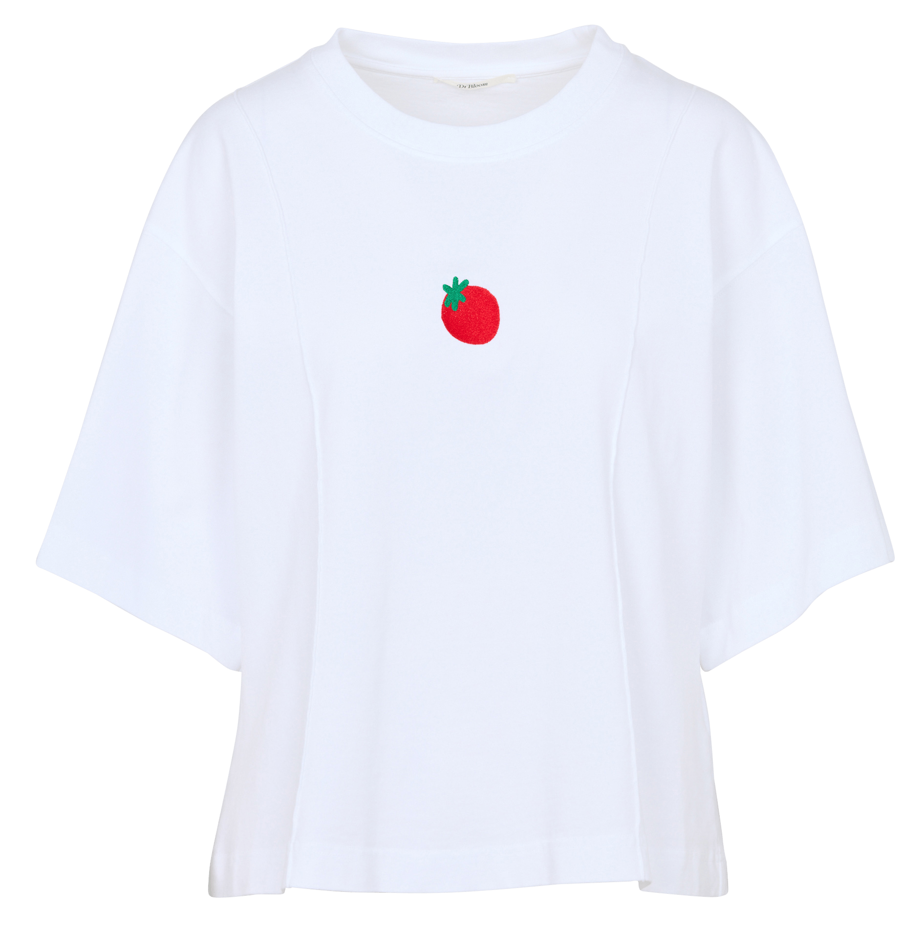 Wijd korte T-shirt met aardbeiborduursel. DR BLOOM