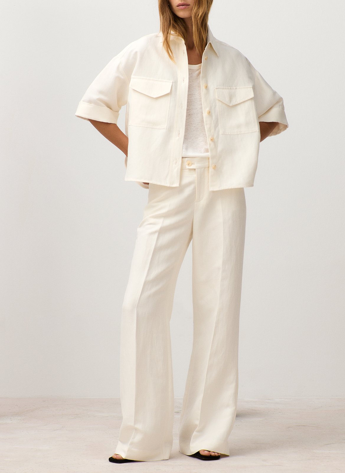 Weit geschnittene Hose aus Leinen-Mix CLOSED Beige