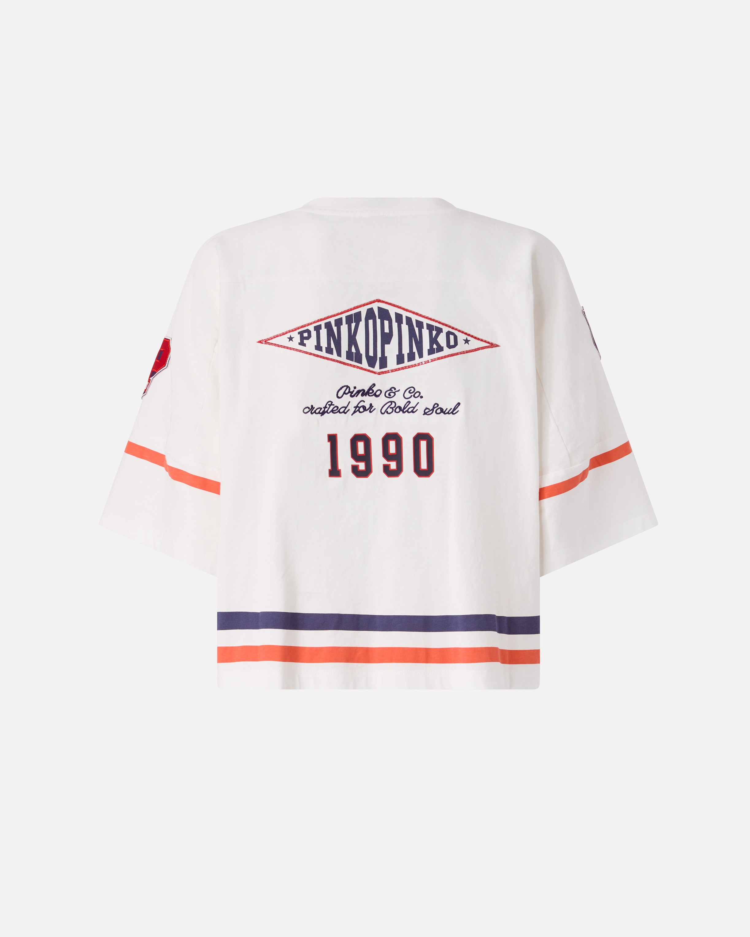 V-neck crop T-shirt with logo patch design PINKO White