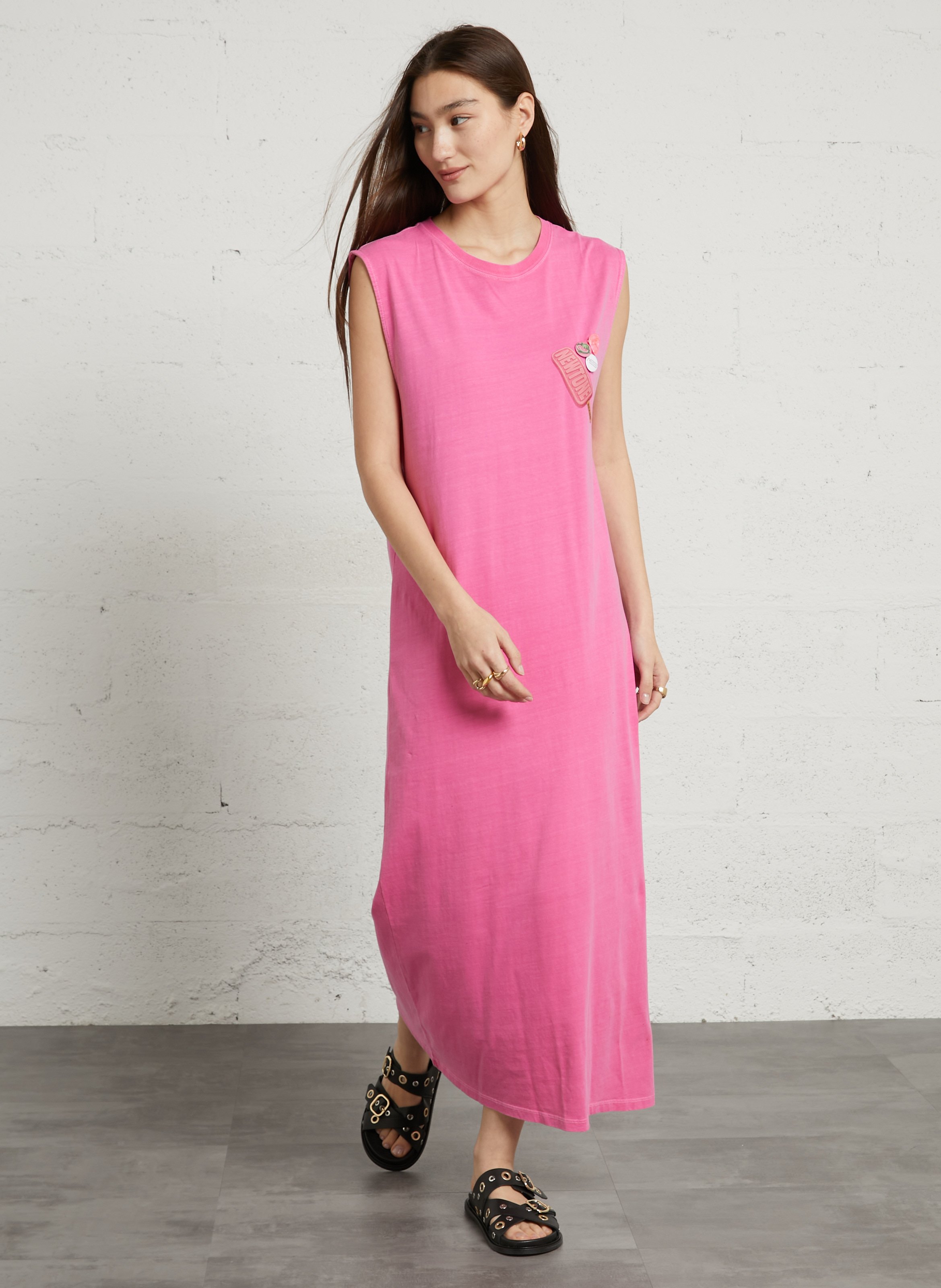 Robe longue sans manches col rond en coton NEWTONE Rose