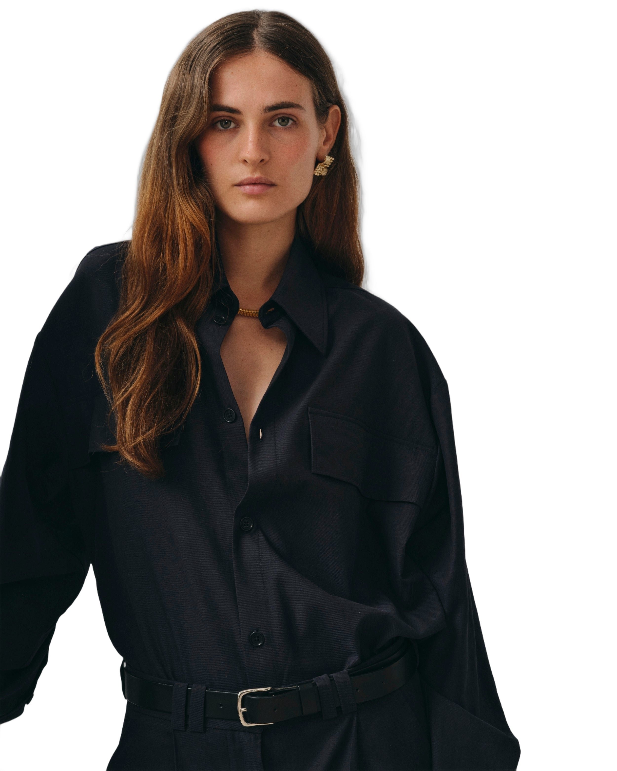 Chemise élégante tautira navy Noyoco Bleu