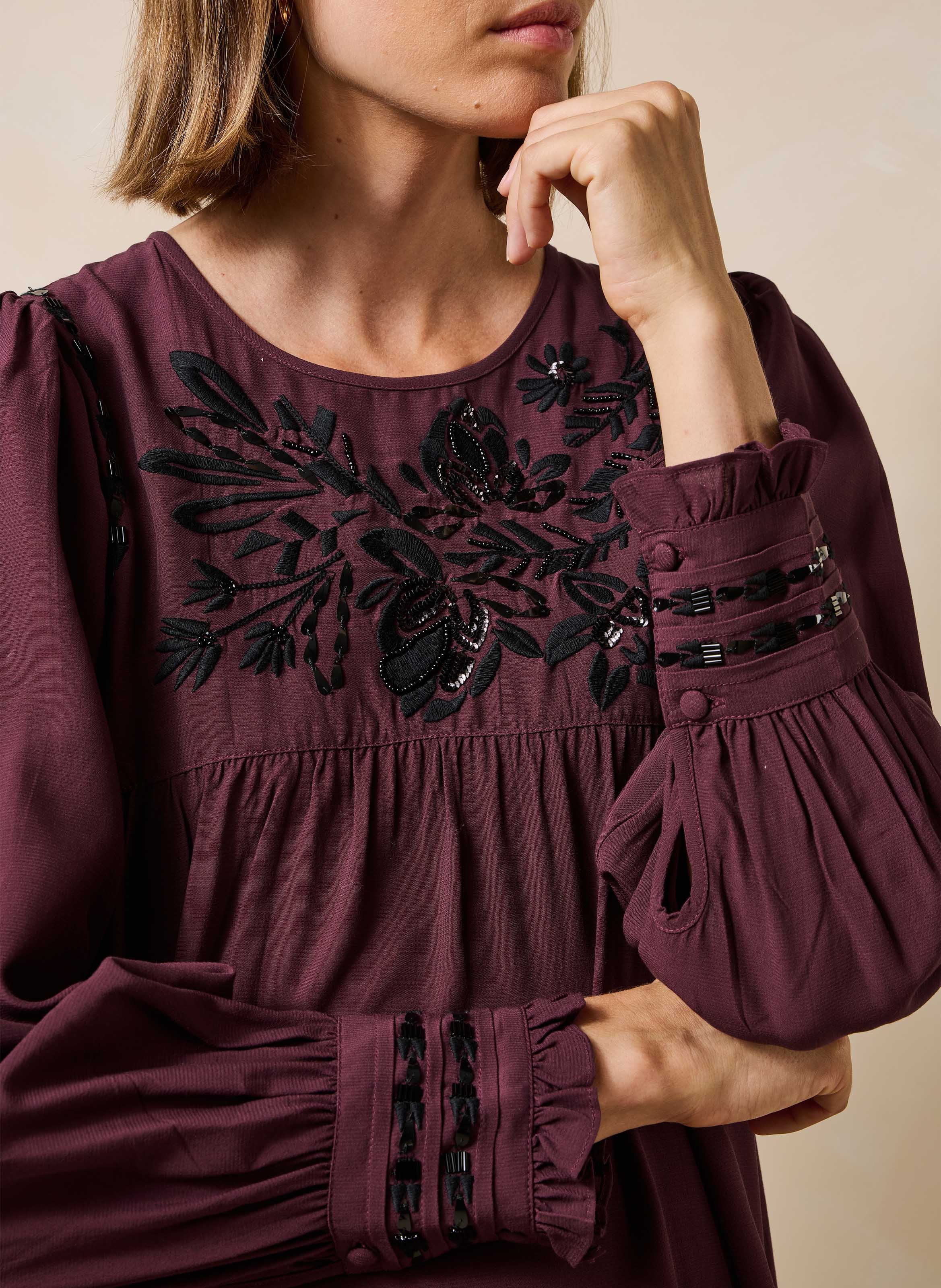 Robe courte ample à broderies LA FEE MARABOUTEE Multicolore