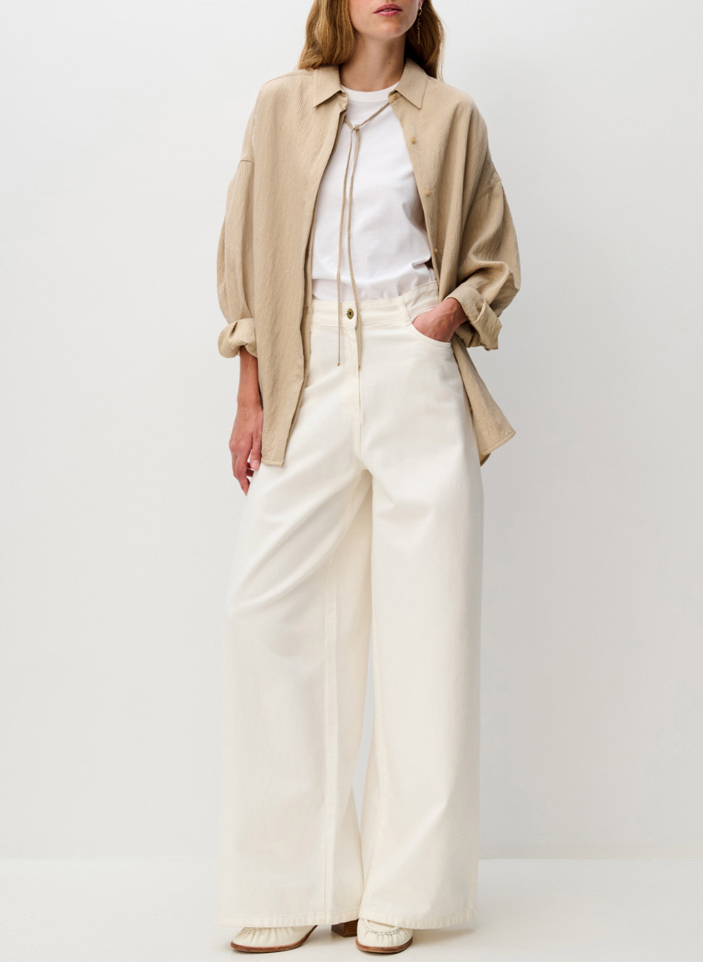 Straight shirt with classic collar SESSUN Beige