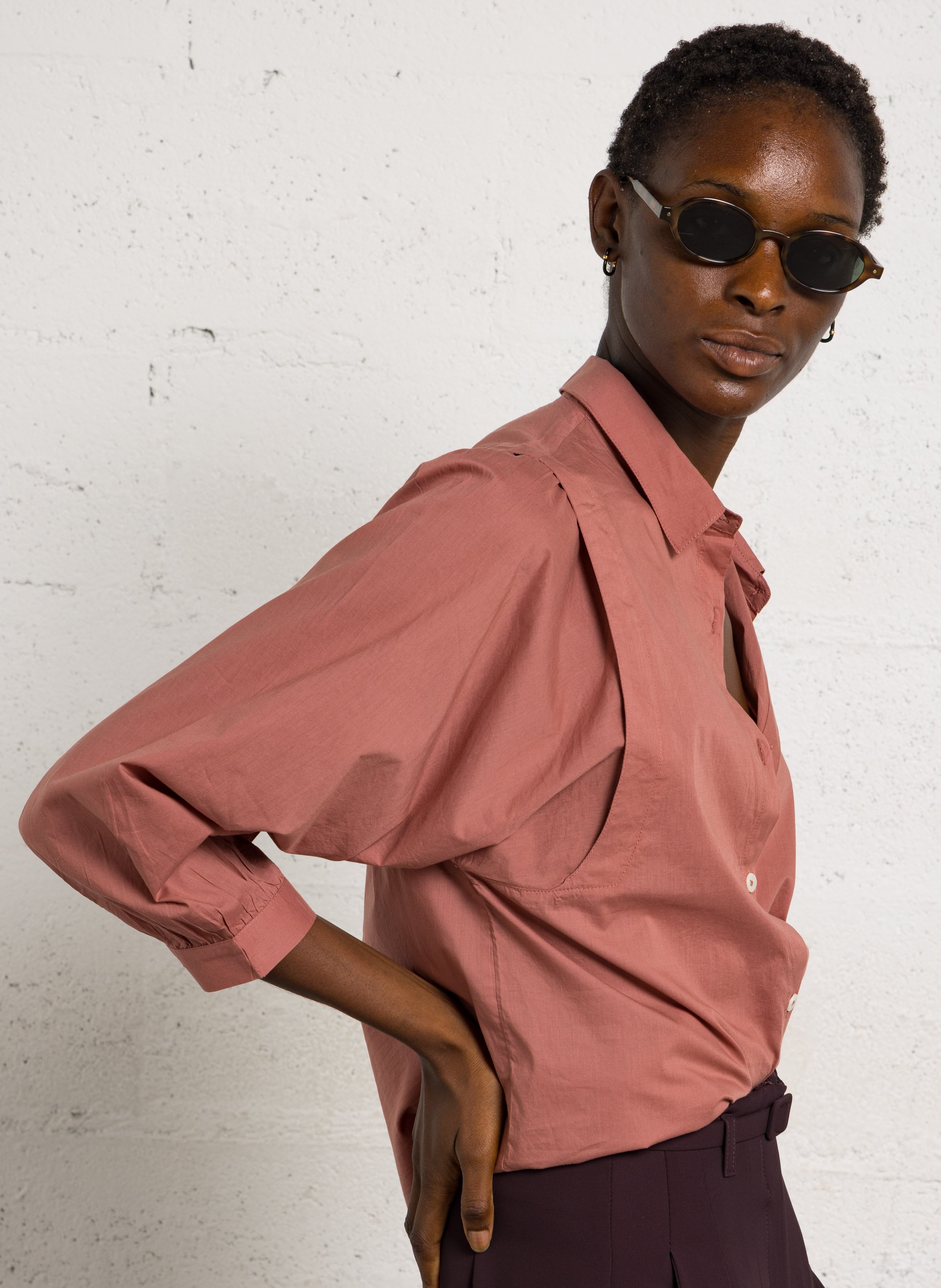 Cotton shirt with classic collar NICE THINGS Pink