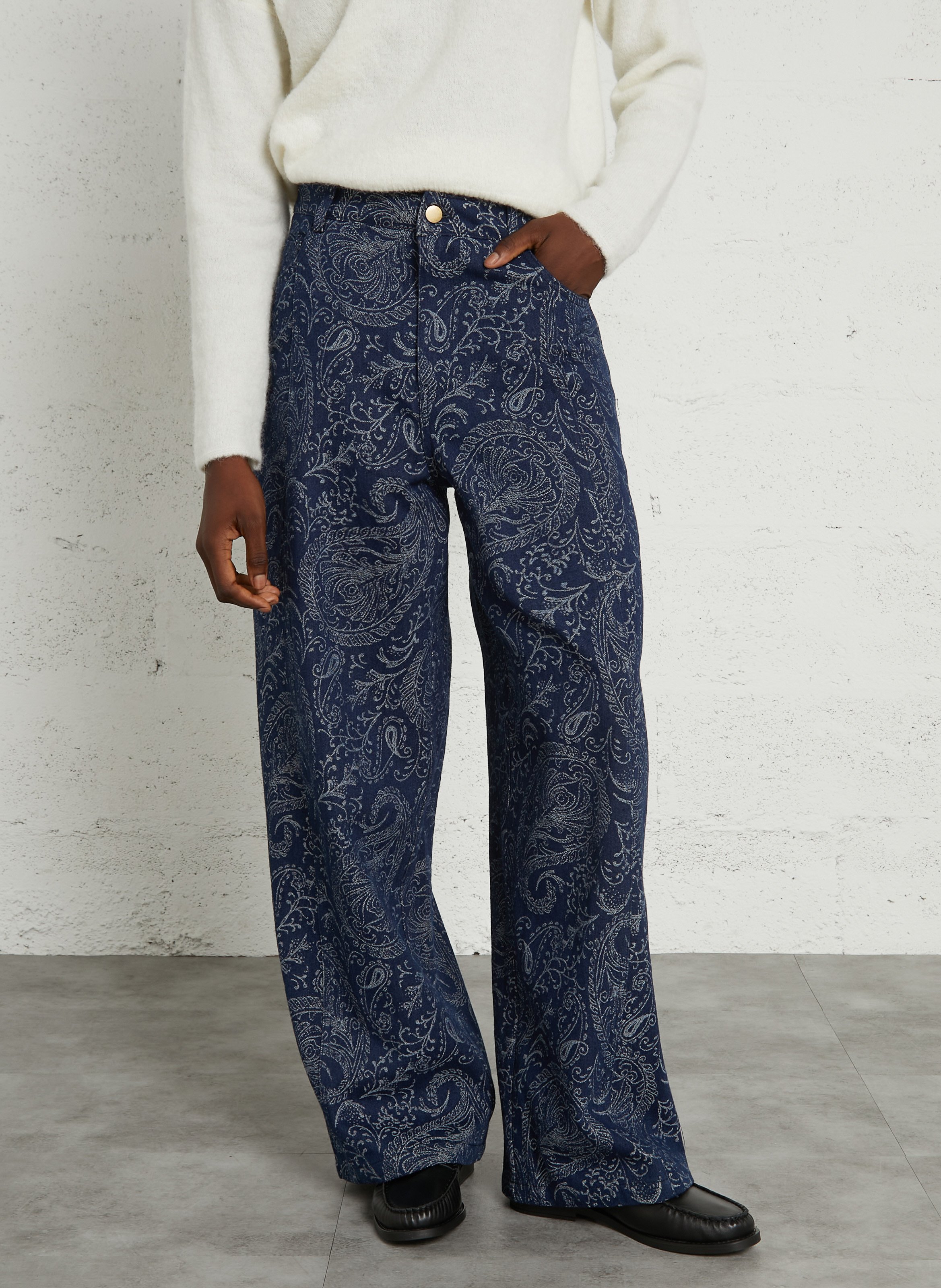 Weites, besticktes Jeans aus gemischter Baumwolldenim THE KORNER Blau
