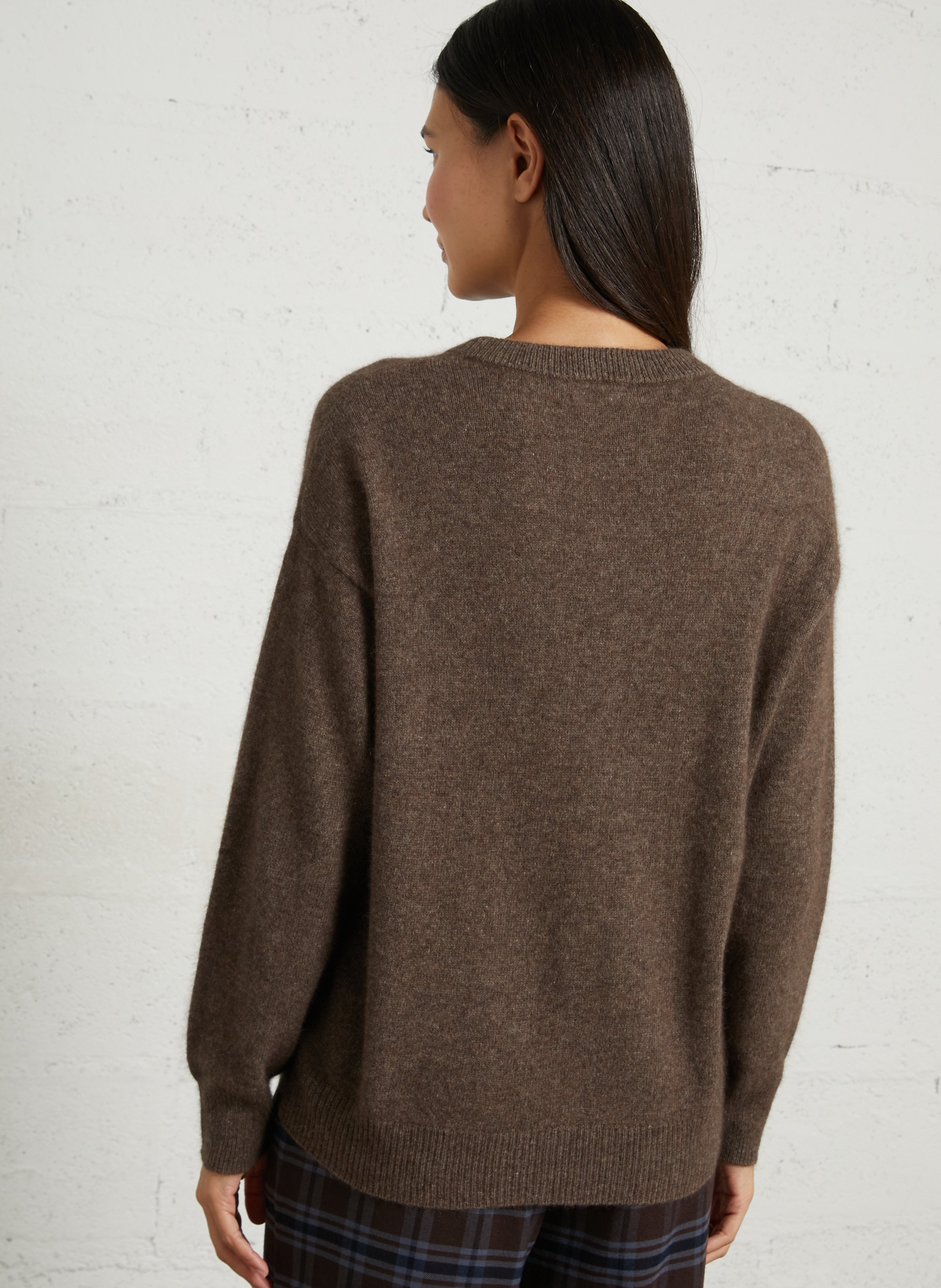 Straight wool-blend sweater with round neck MAJESTIC FILATURES Brown