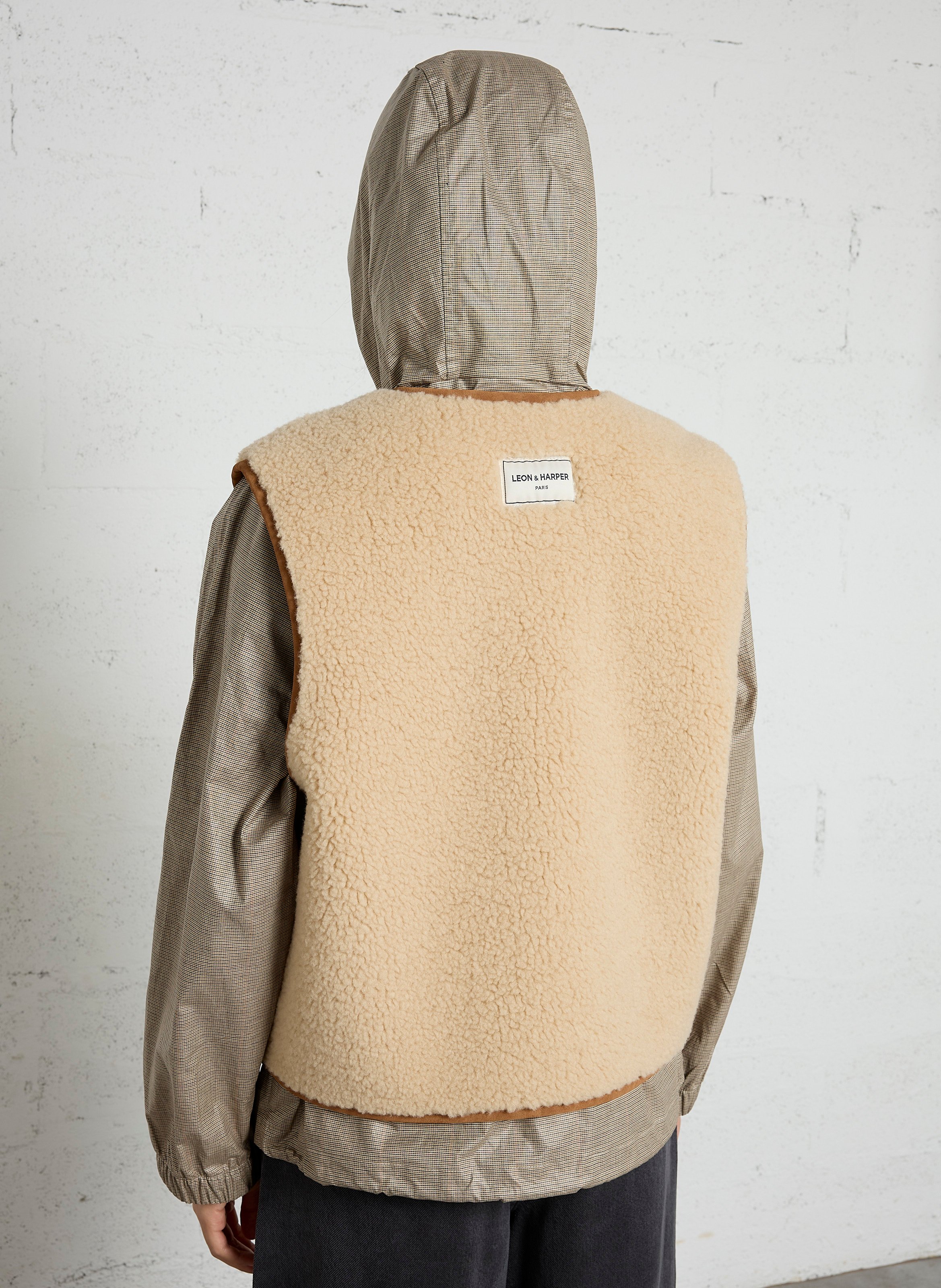 Veste droite sans manche effet fourrure LEON & HARPER Marron