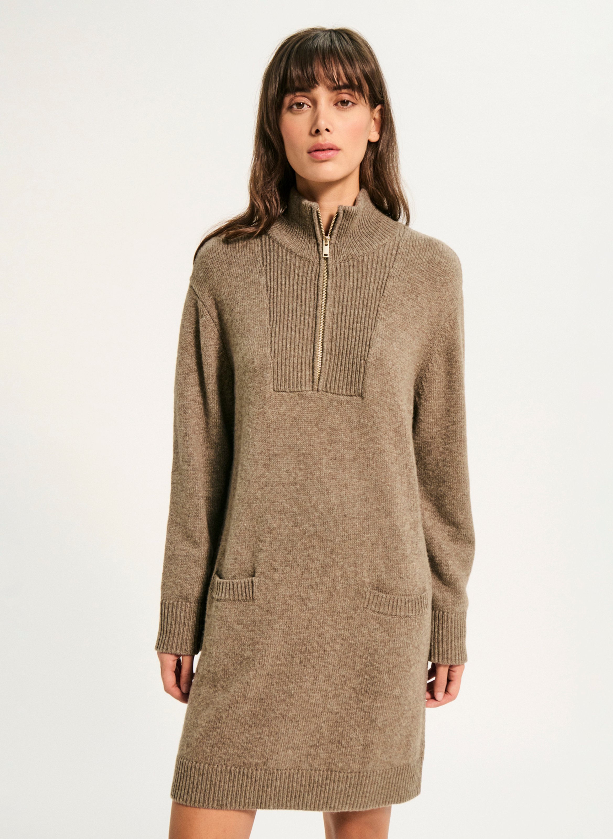 Pulloverkleid mit Stehkragen aus Wollmischung PABLO Braun
