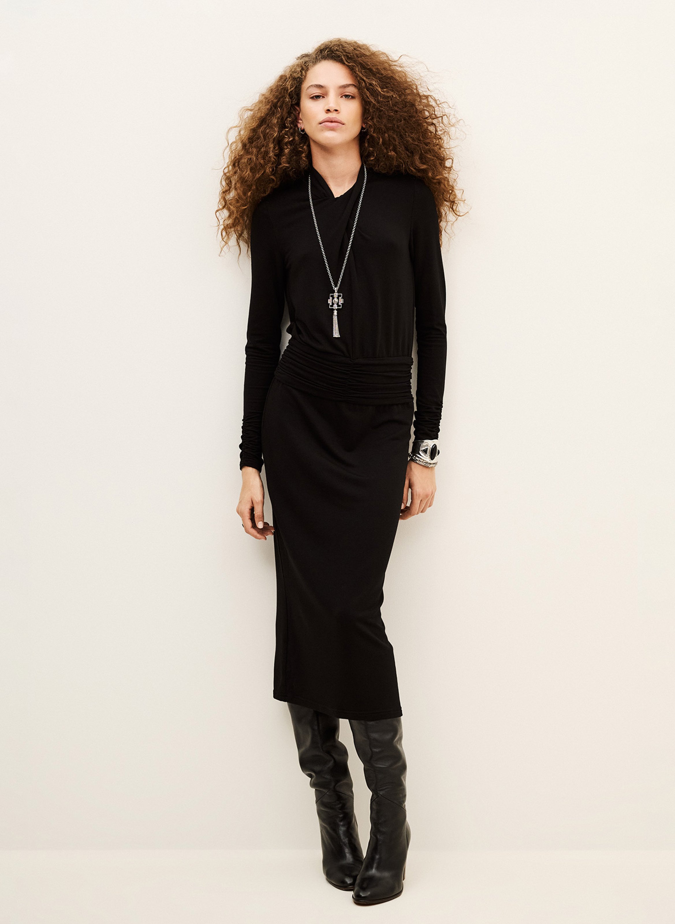 Robe longue drapée unie BA&SH Noir