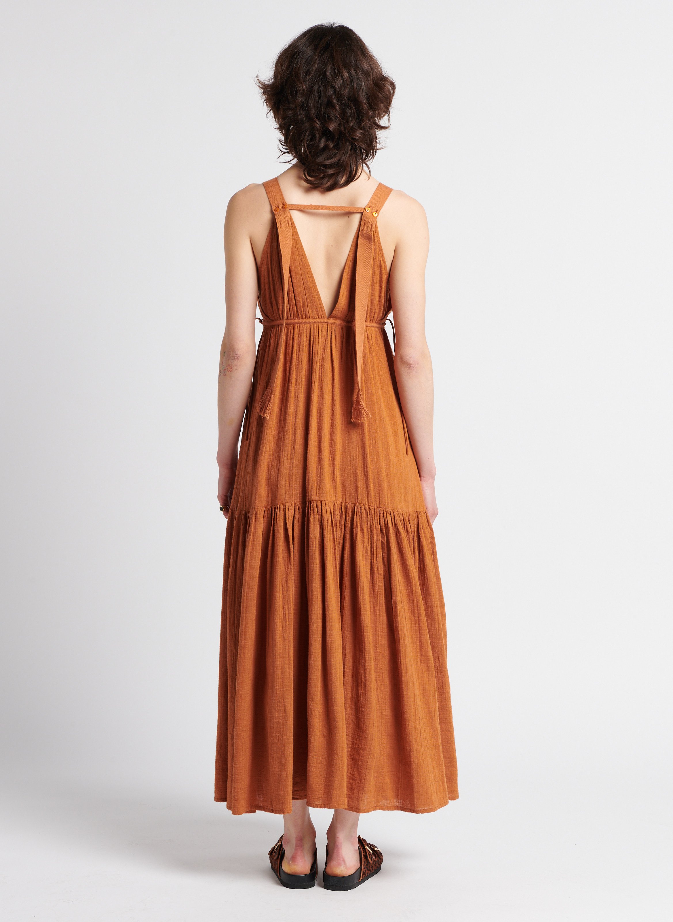 Robe longue droite à bretelles SWILDENS Orange