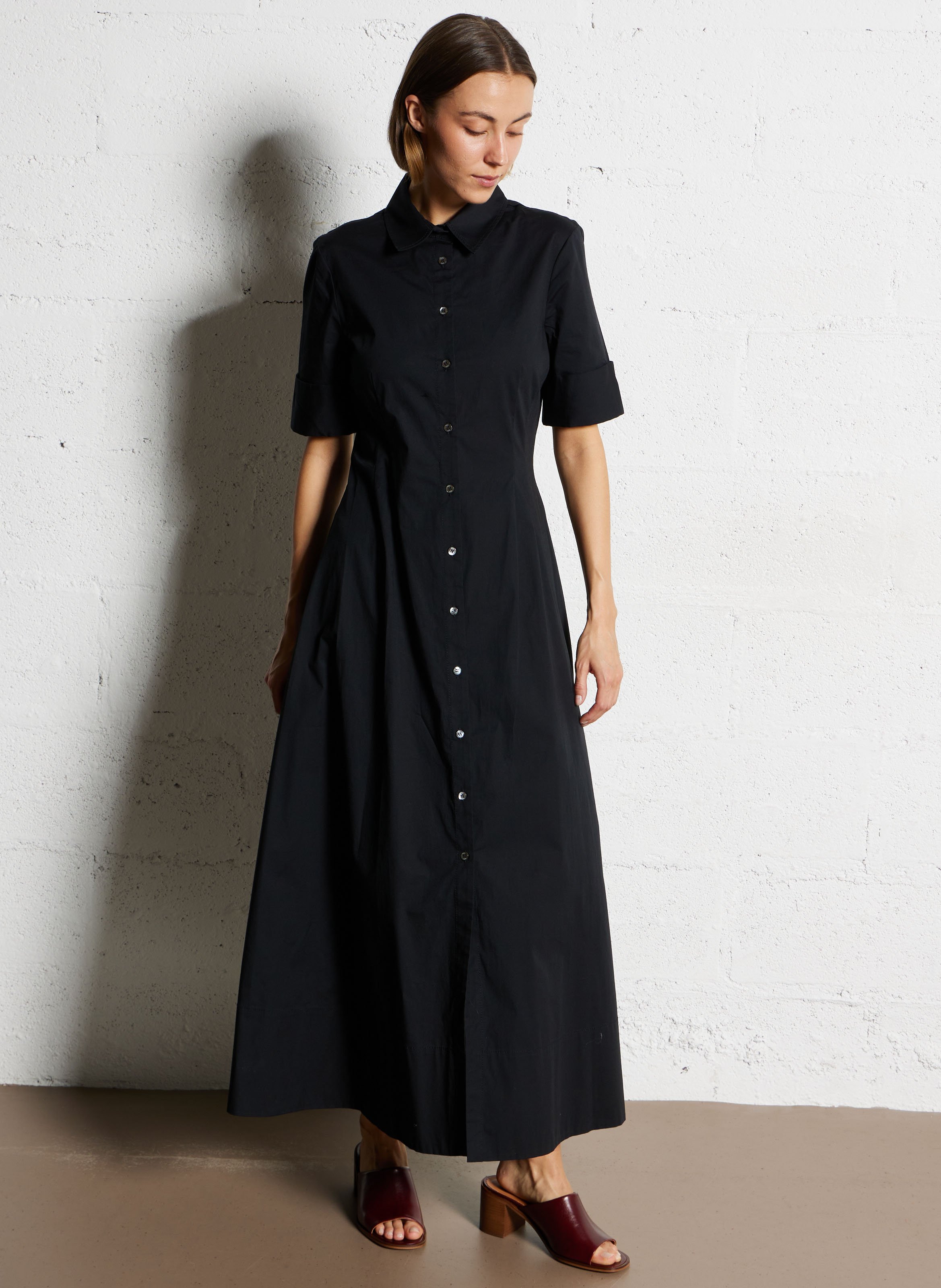 Long cotton-blend dress STAUD Black