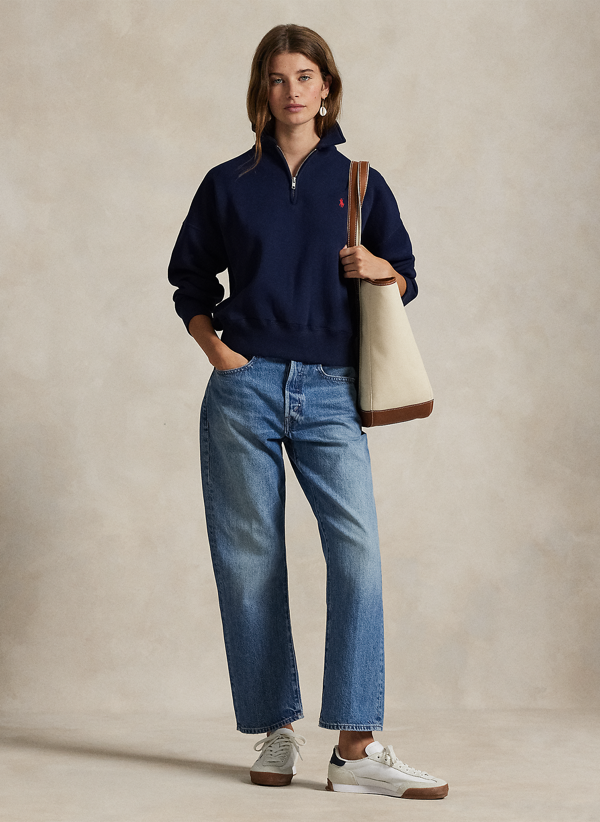 Sweat col classique en coton mélangé POLO RALPH LAUREN Bleu