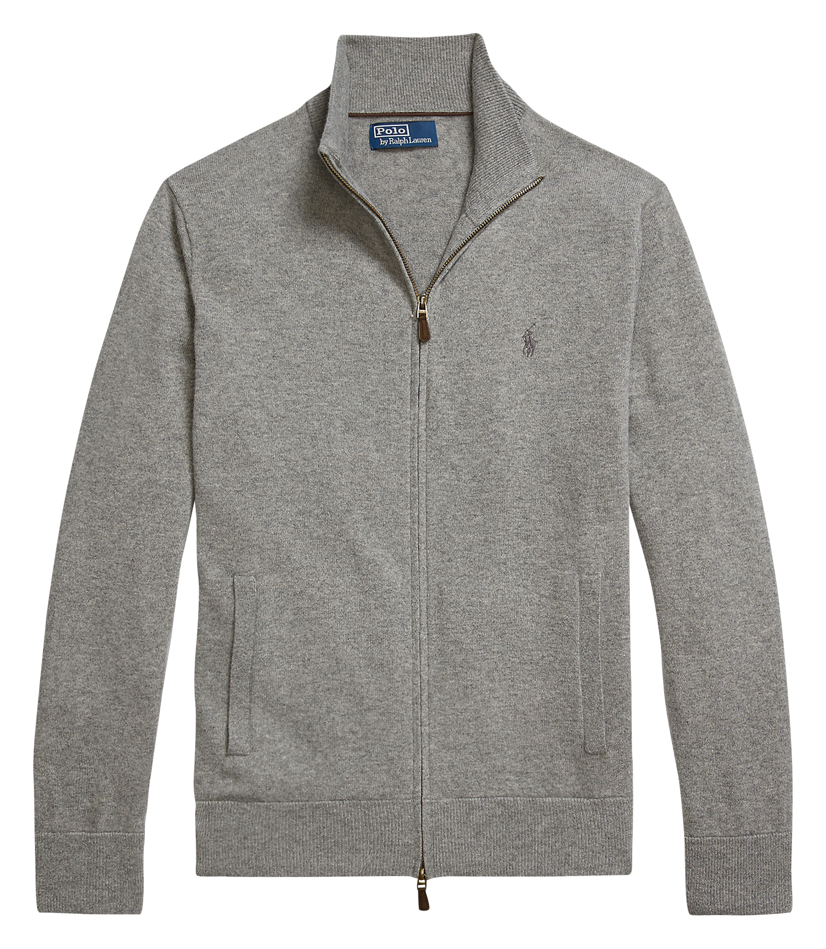 Gilet zippé à broderie logo en laine POLO RALPH LAUREN Gris