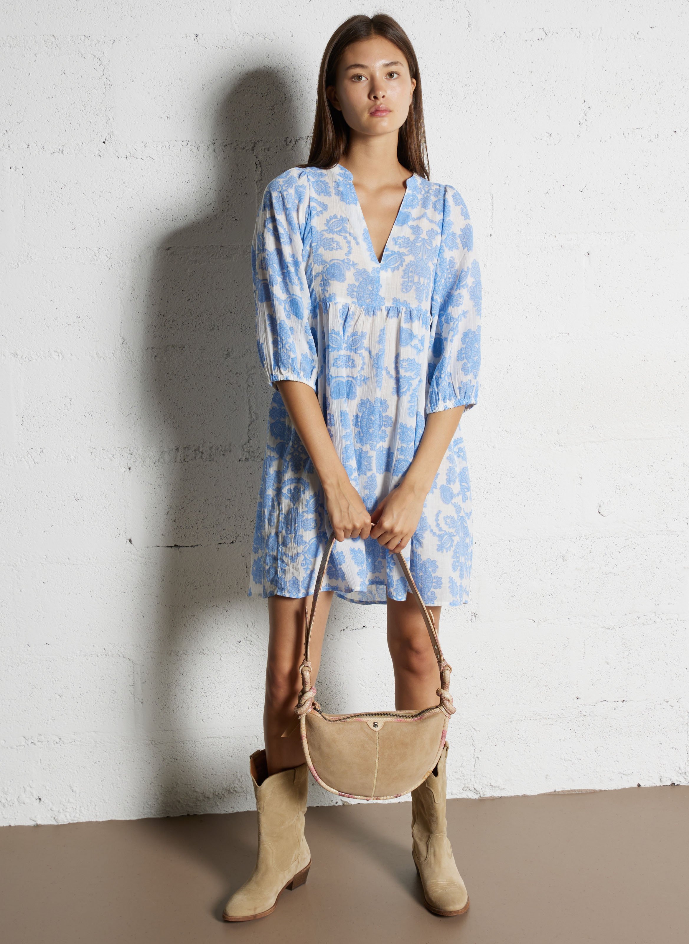 Sac en cuir velours mélangé CLARIS VIROT Marron