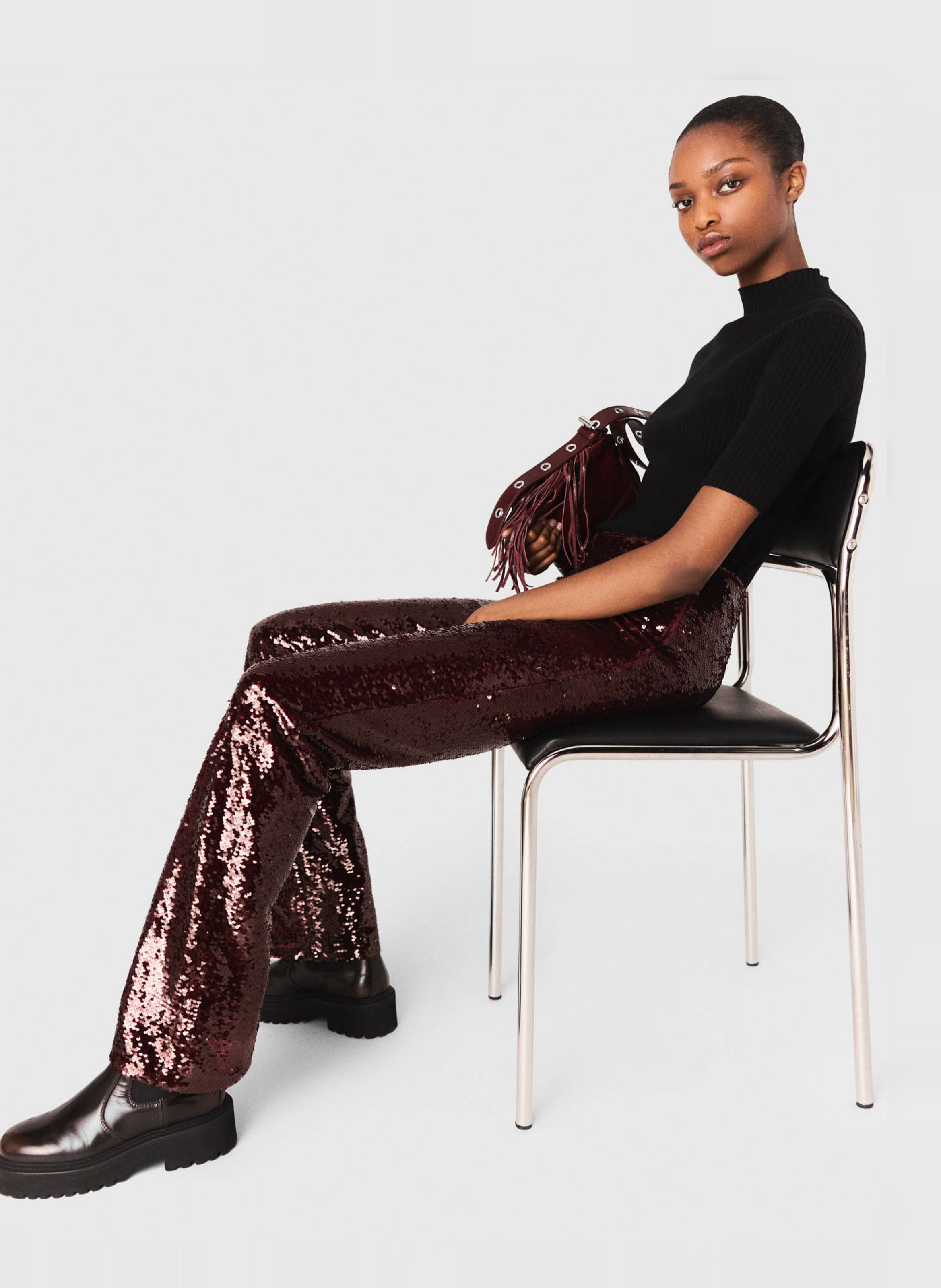 Straight pants embroidered with sequins MAJE Red