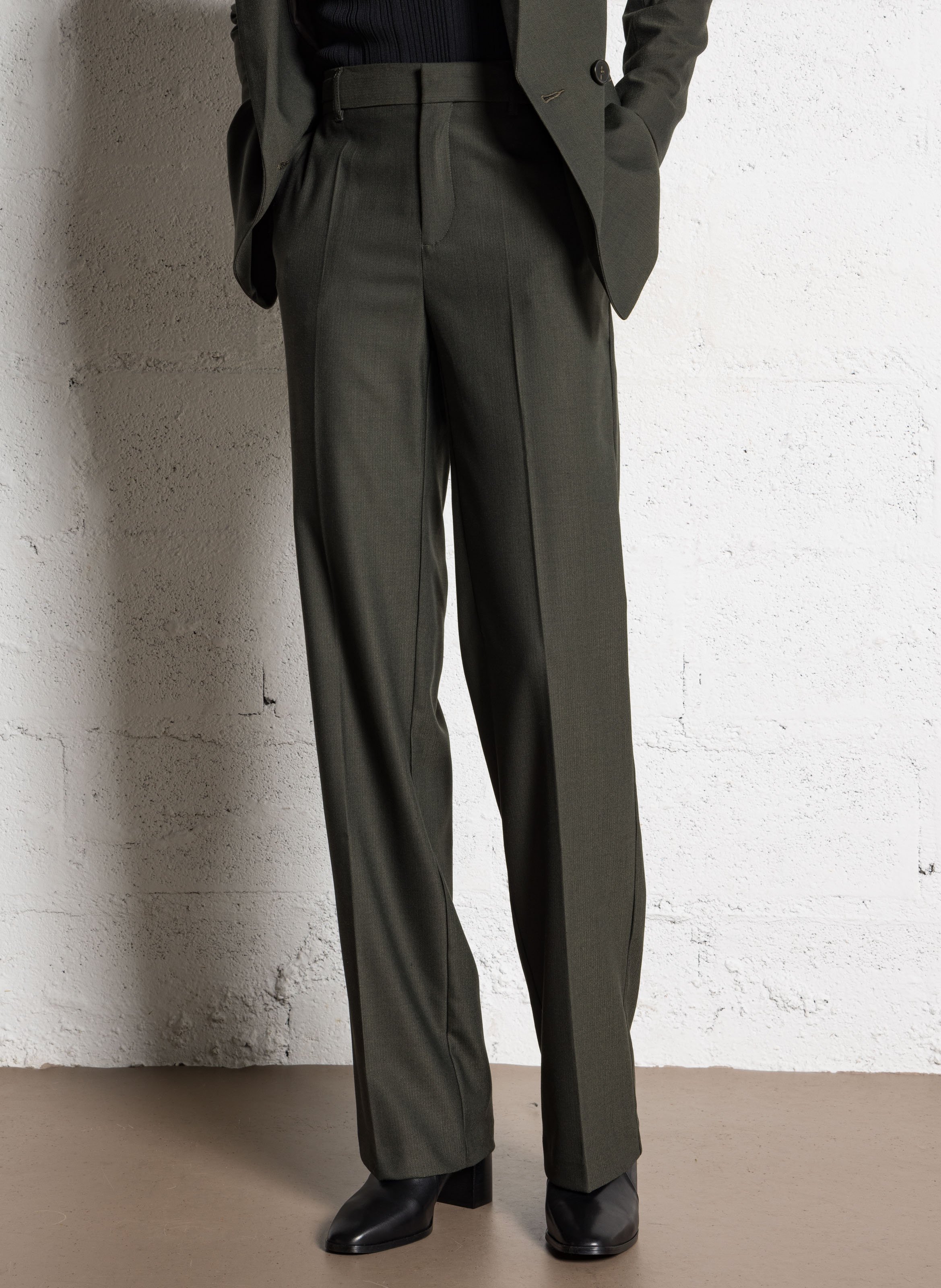 Straight tailored trousers with herringbone pattern IKKS Khaki