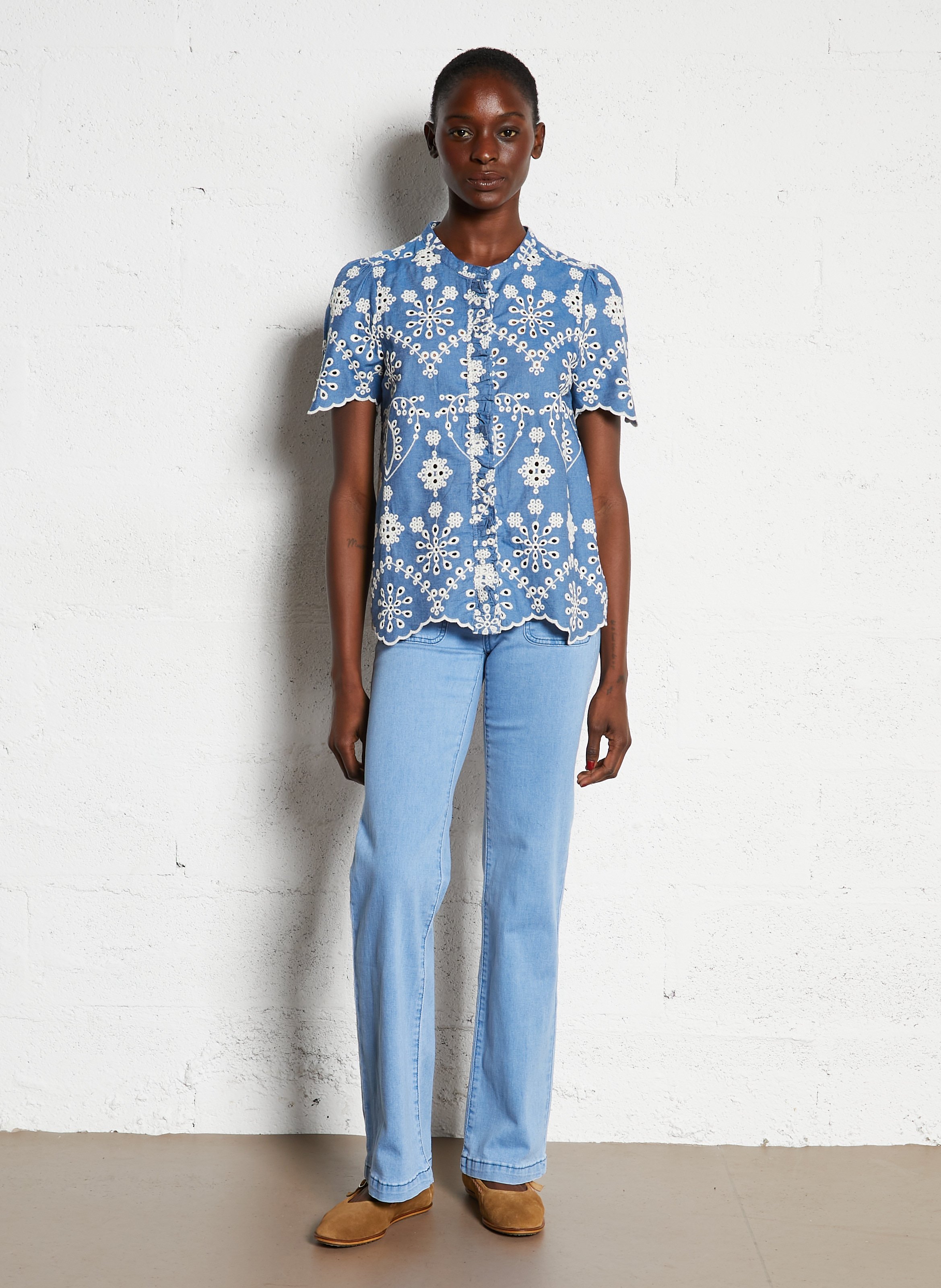 Chemise droite col rond en coton LA PETITE ETOILE Bleu