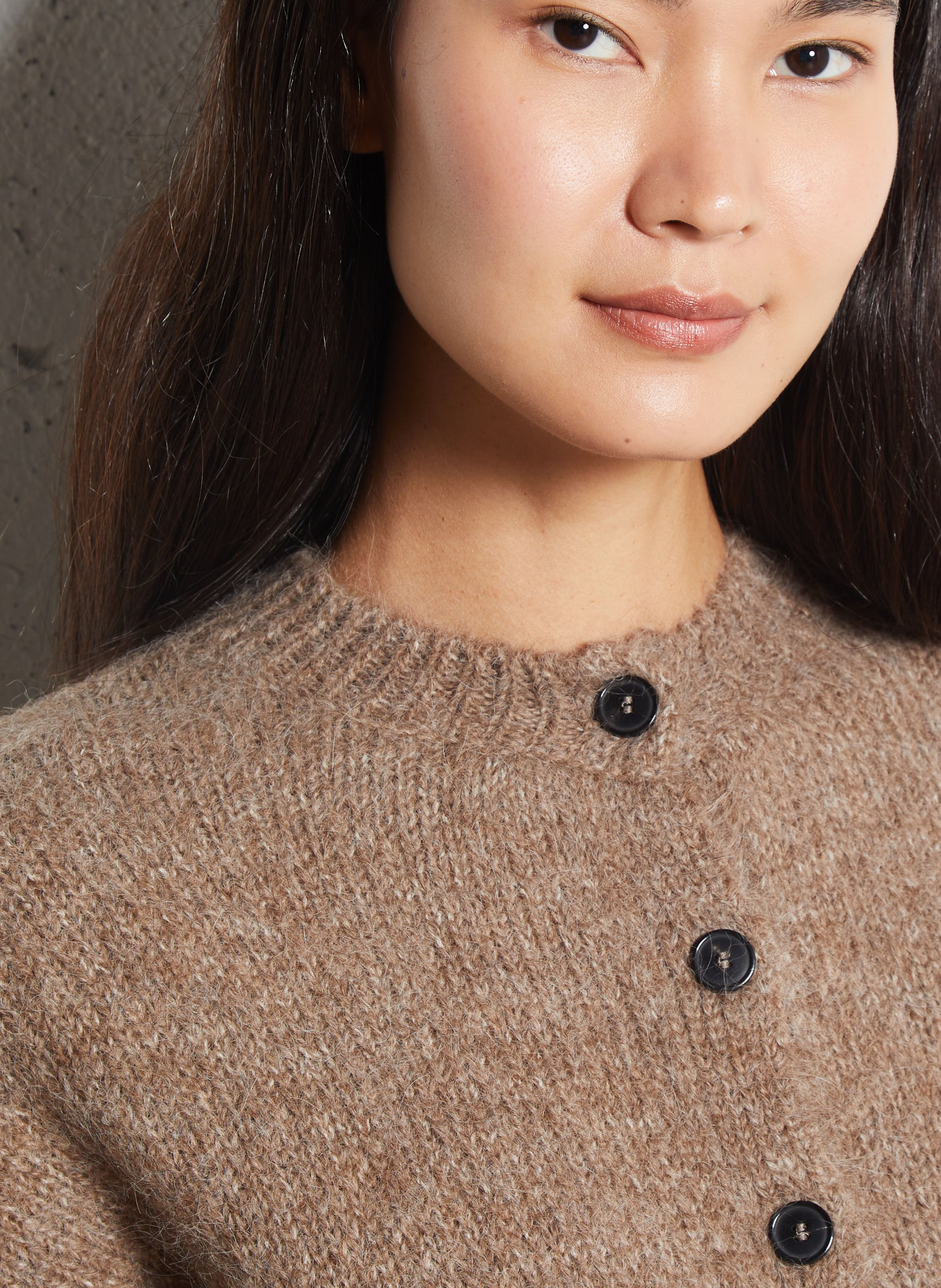 Gilet ample col rond en alpaga mélangé MASSCOB Marron