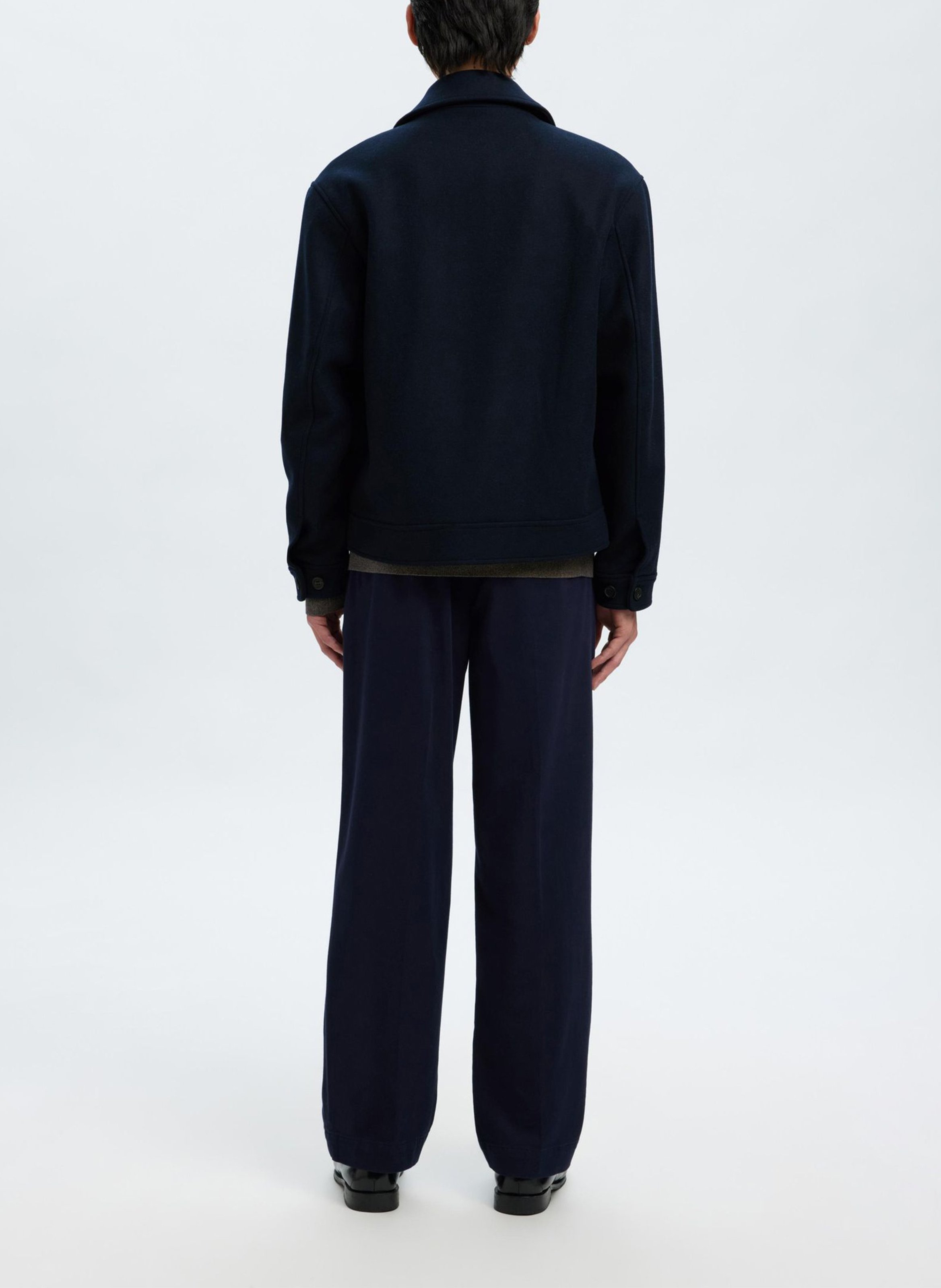 Gerade geschnittene Jacke aus recycelter Mischwolle SELECTED Blau