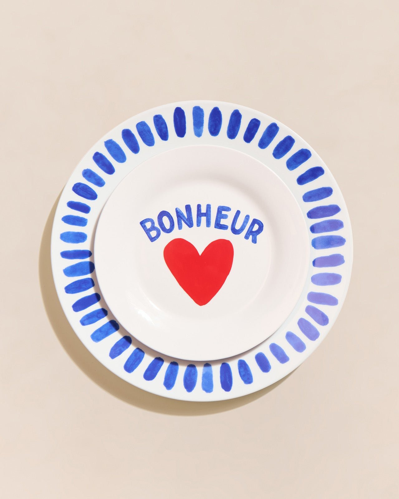 L'assiette coeur bleu en porcelaine EMOI EMOI Blanc
