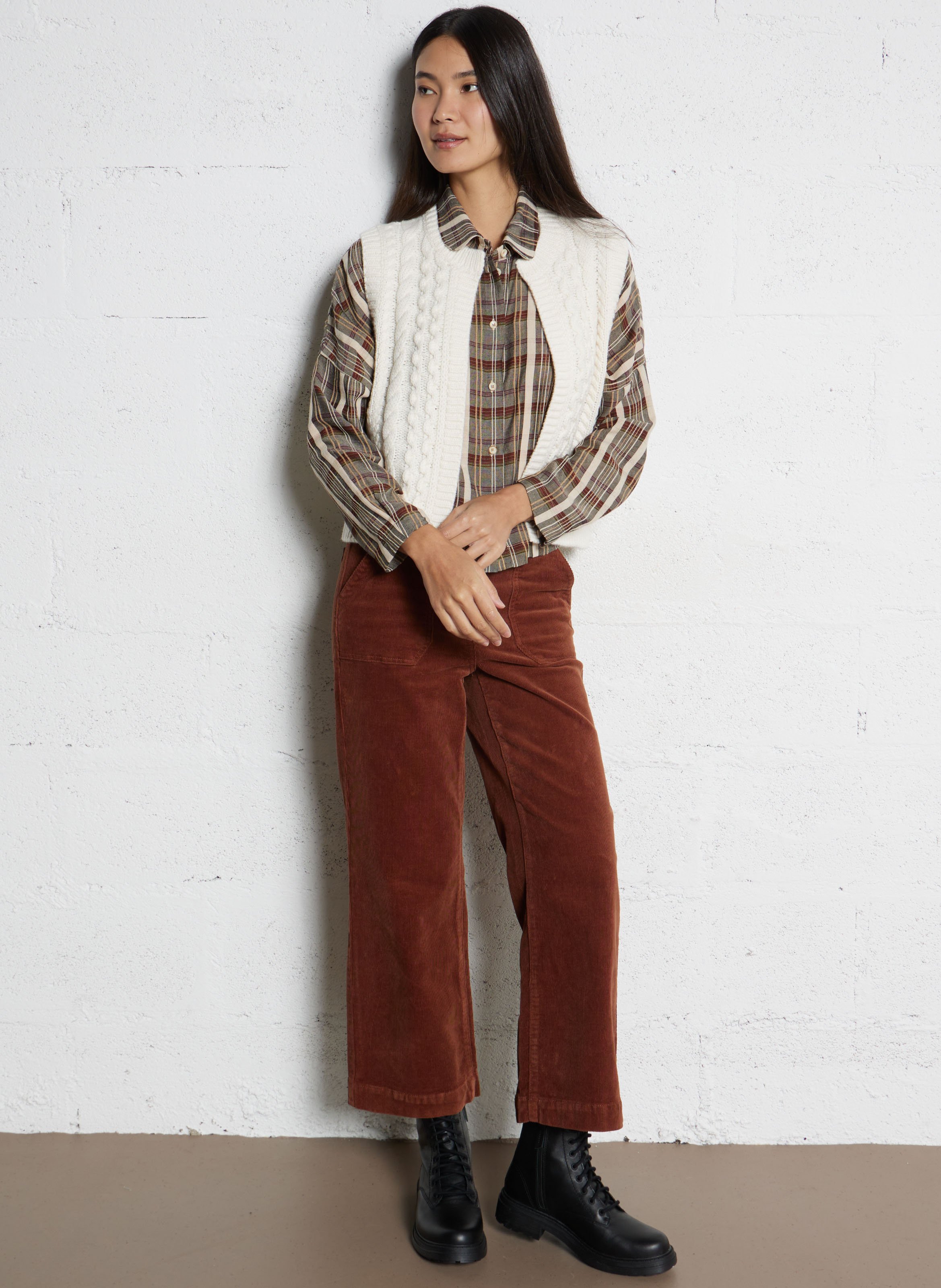 Gilet droit col rond en laine mélangée MAISON 123 Beige