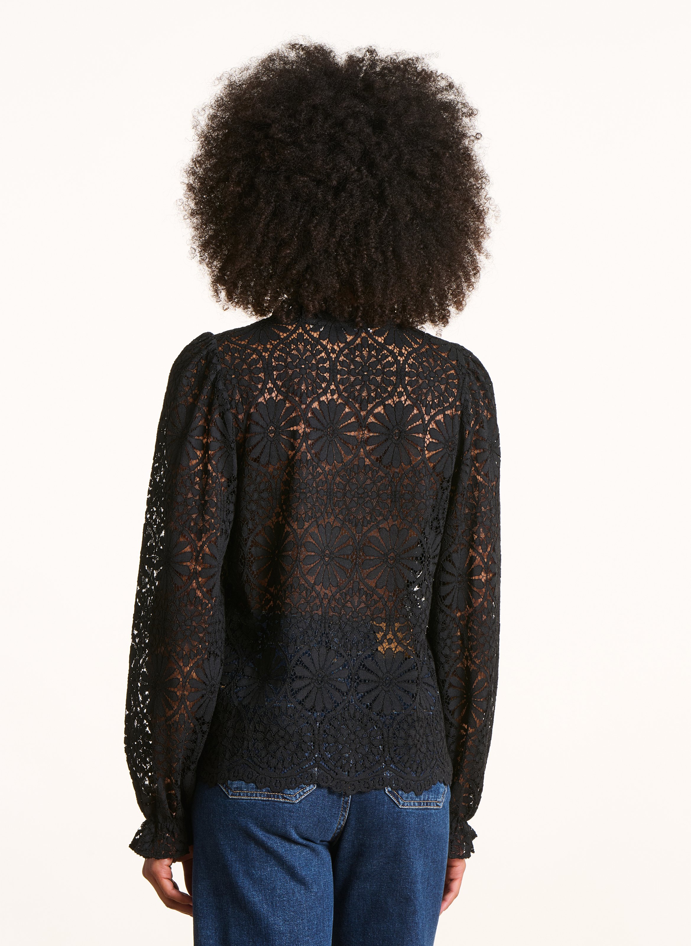 Chemise col victorien en dentelle LA FEE MARABOUTEE Noir