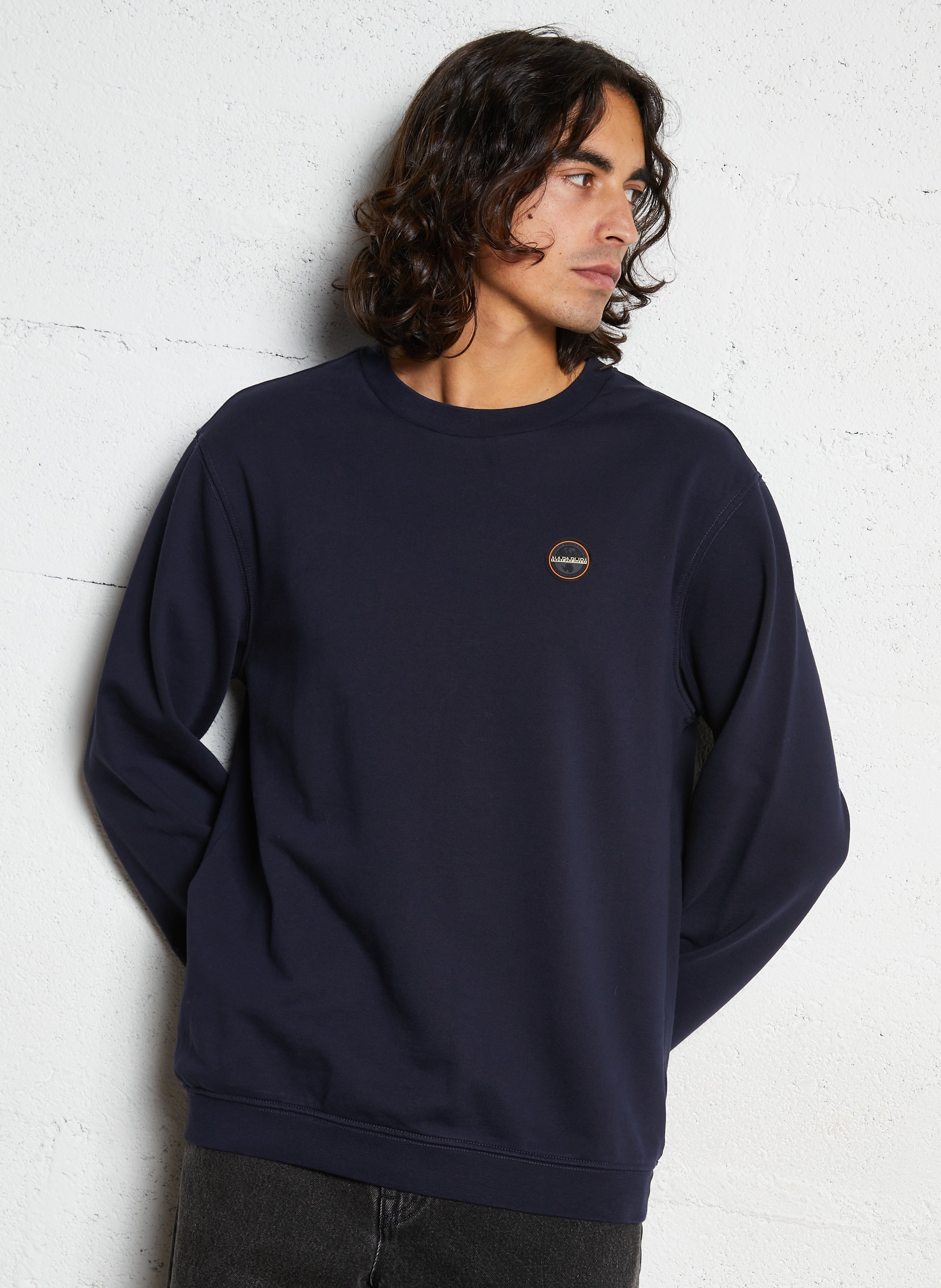 Sweat droit col rond en coton NAPAPIJRI Bleu
