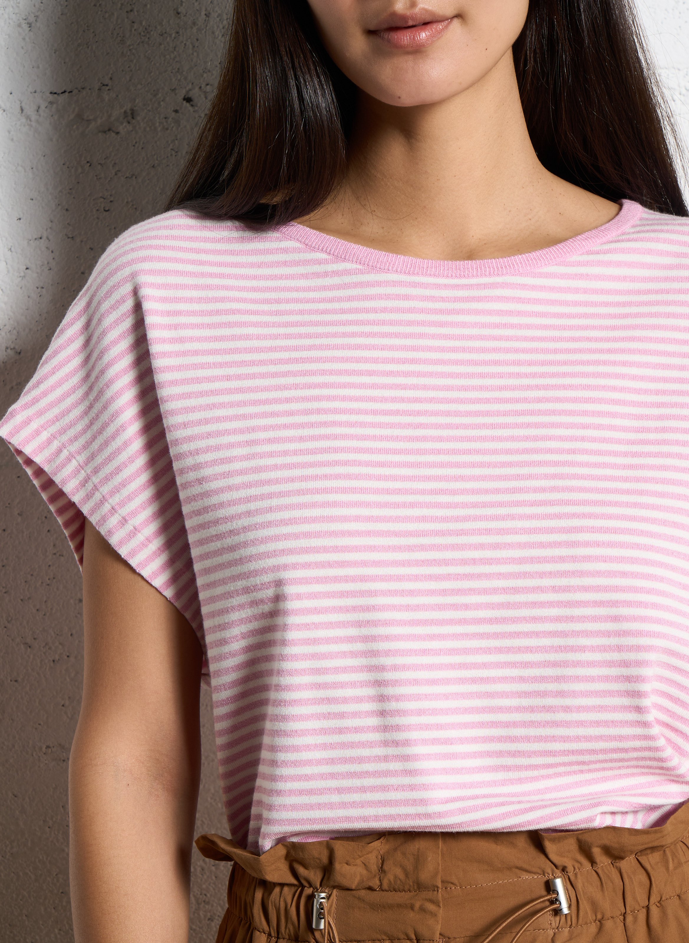 Pull ample sans manches rayé SUNCOO Rose