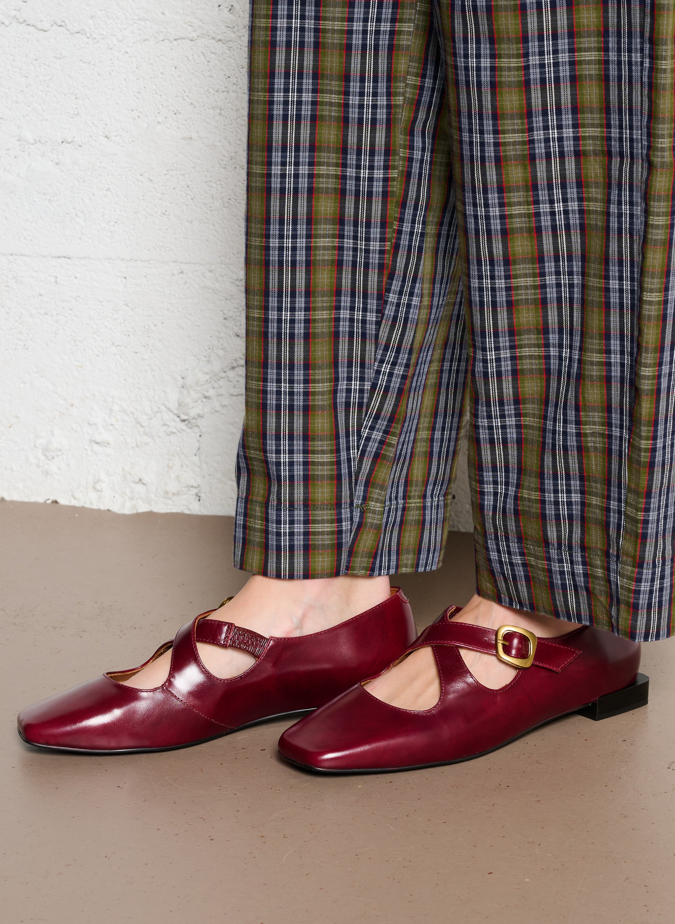 Ballerines à brides en cuir texturé brillant ANGEL ALARCON Rouge