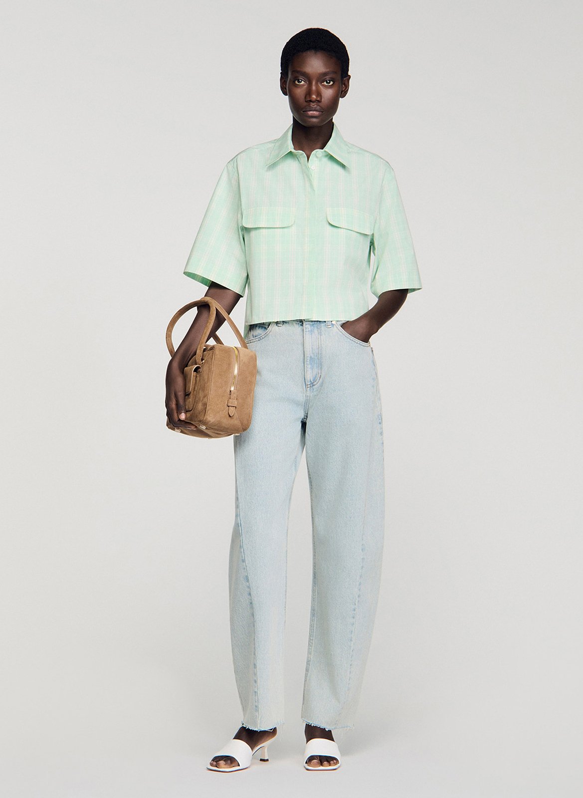 Geruite katoenen overhemd SANDRO Groen