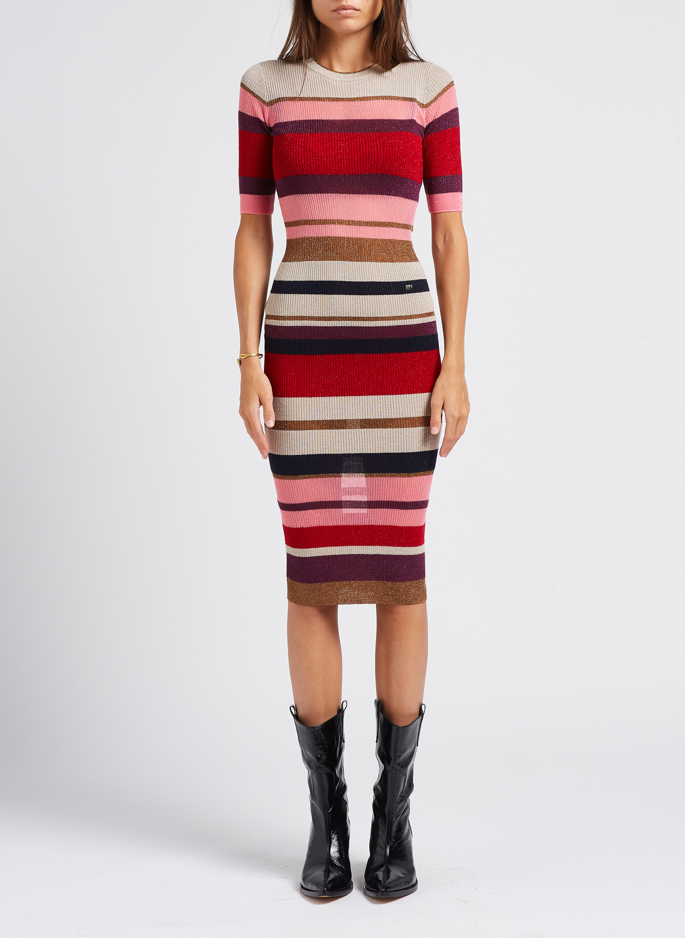 Robe midi col rond rayée en laine  SONIA RYKIEL Multicolore