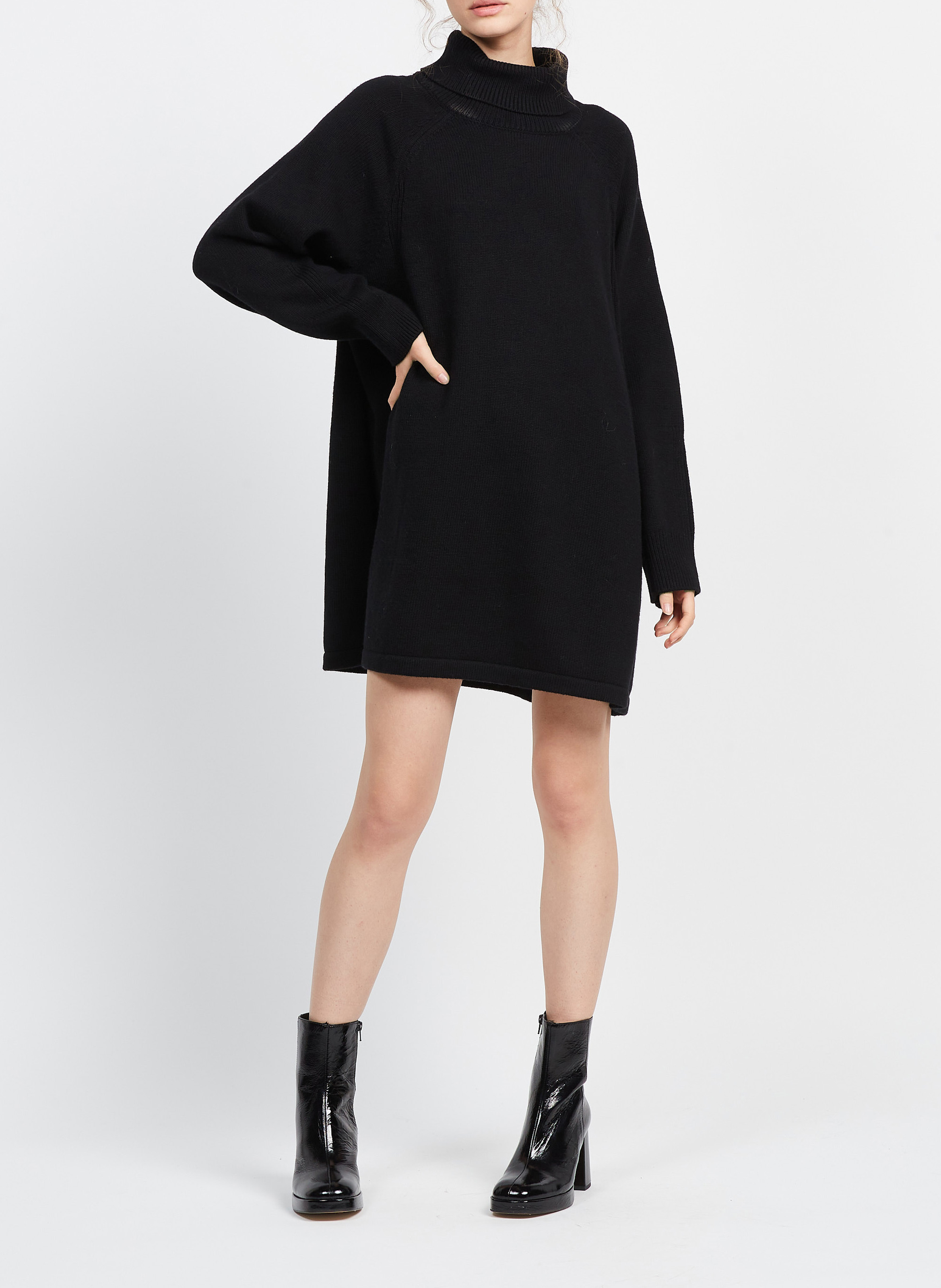 Robe courte col roulé en laine mélangé  BA&SH Noir