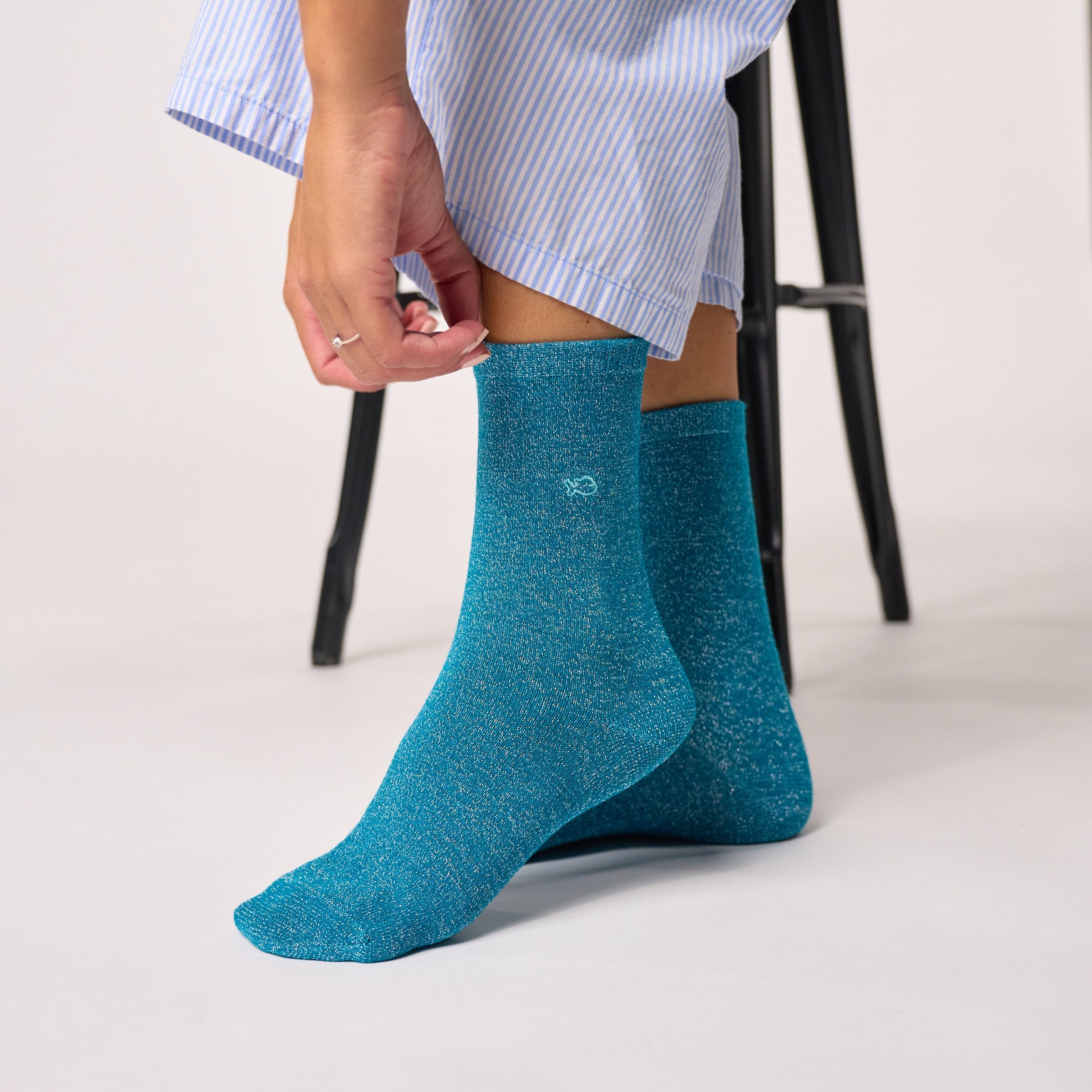 Solid Combed Cotton Glittery Socks Blue