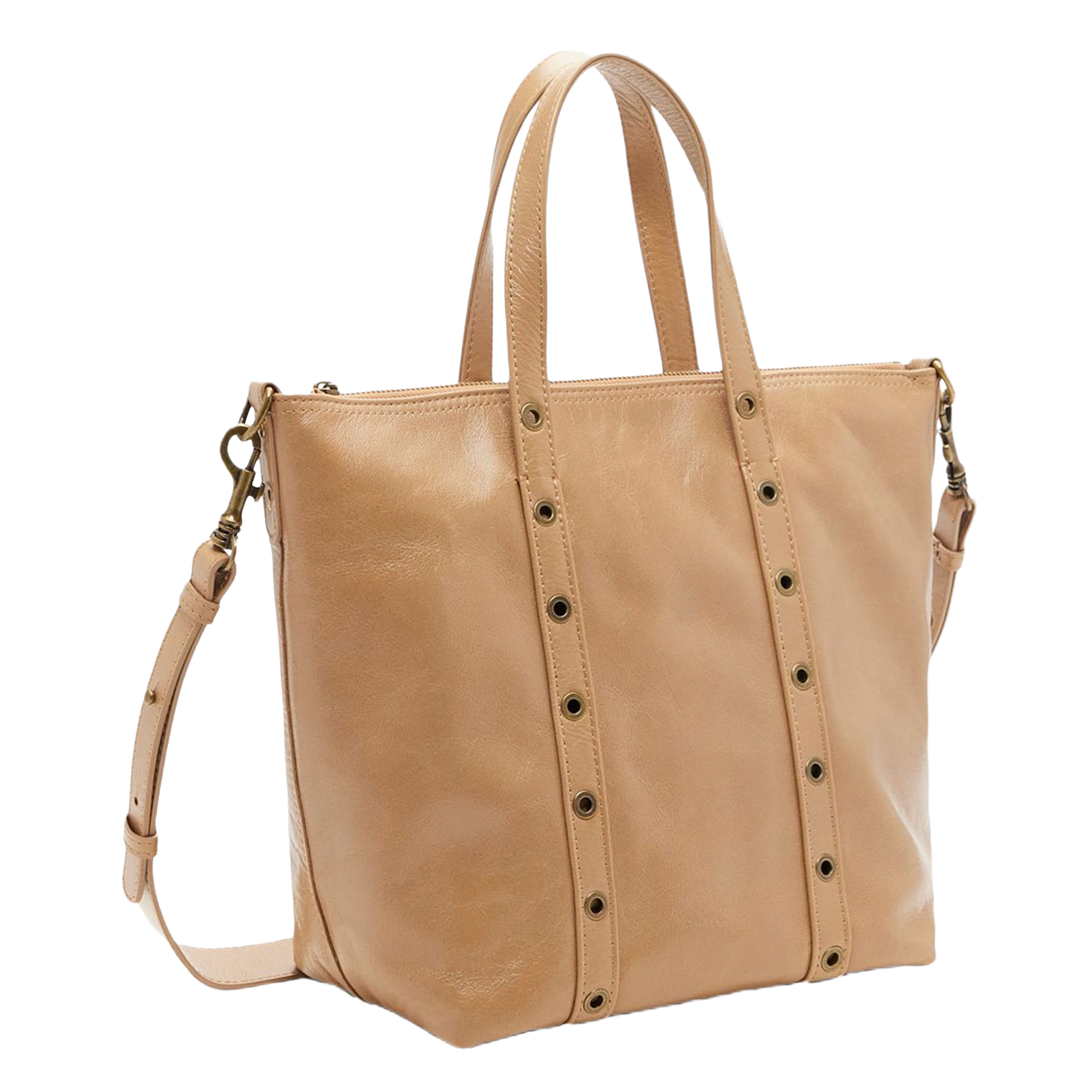 Zippered leather tote bag VANESSA BRUNO Beige
