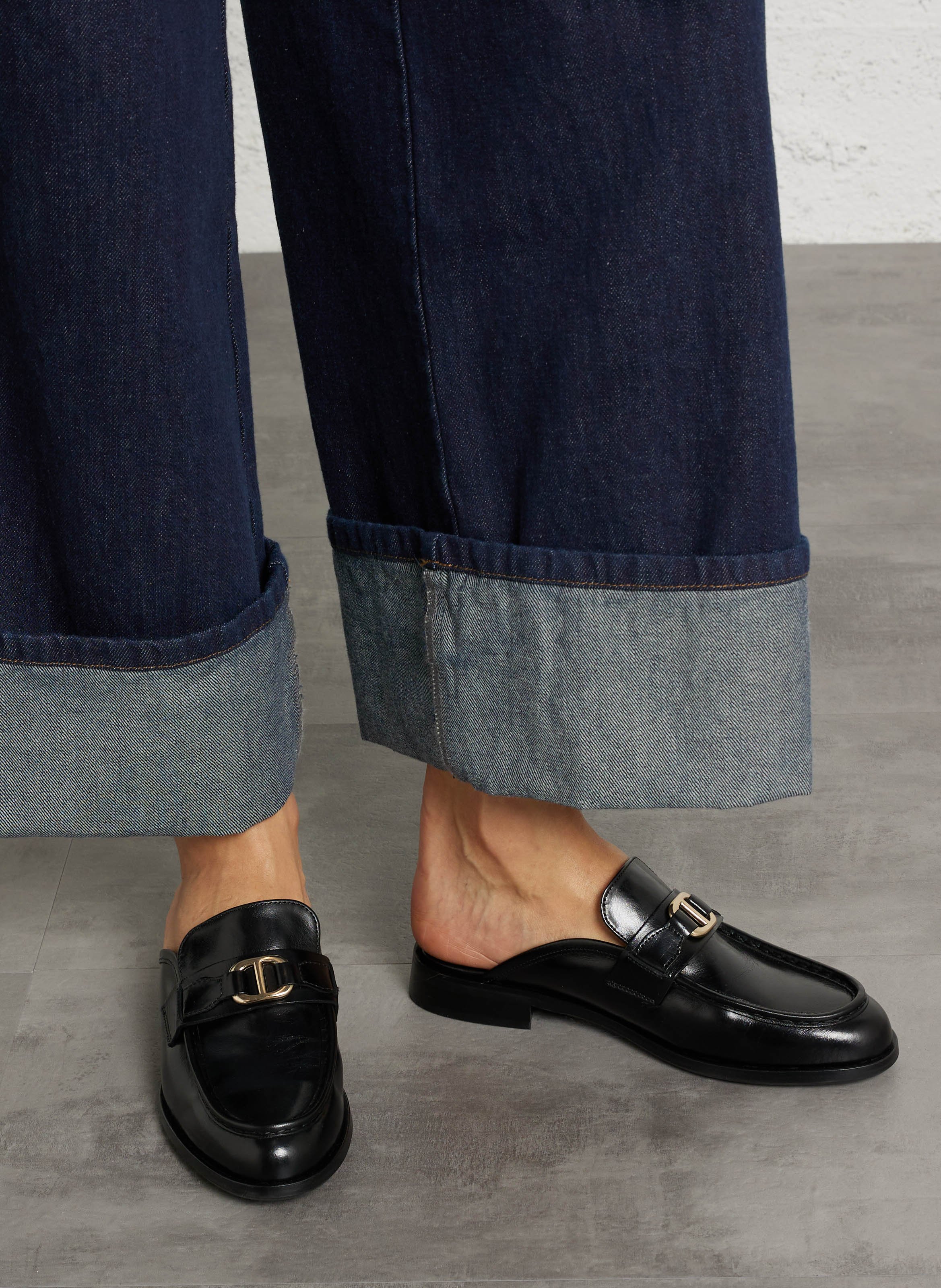 Mocassins ouverts en cuir lisse BILLI BI Noir