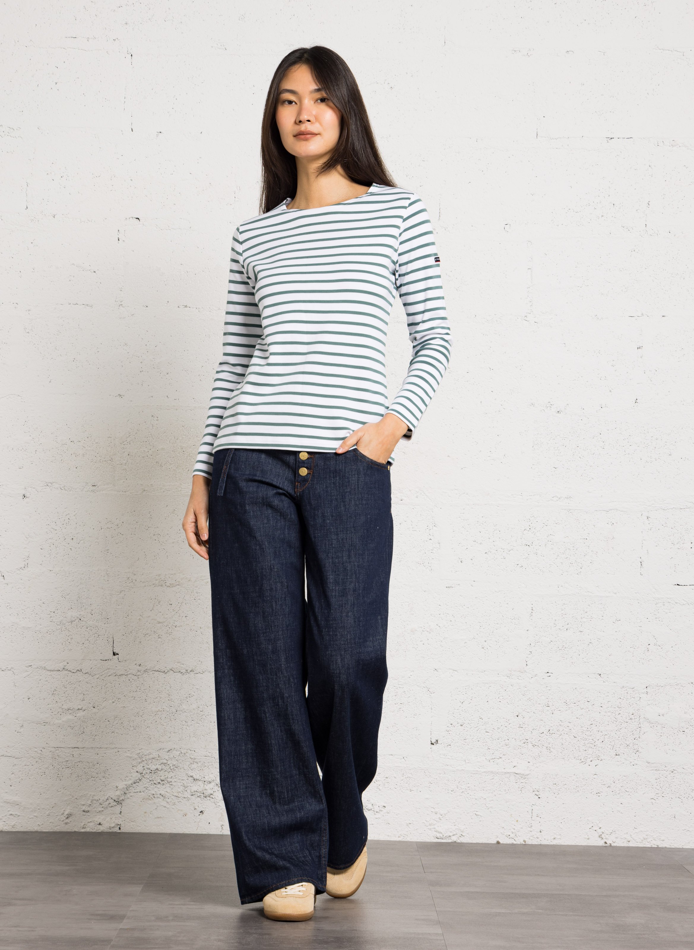 Marinière col rond en coton  ARMOR LUX Blanc