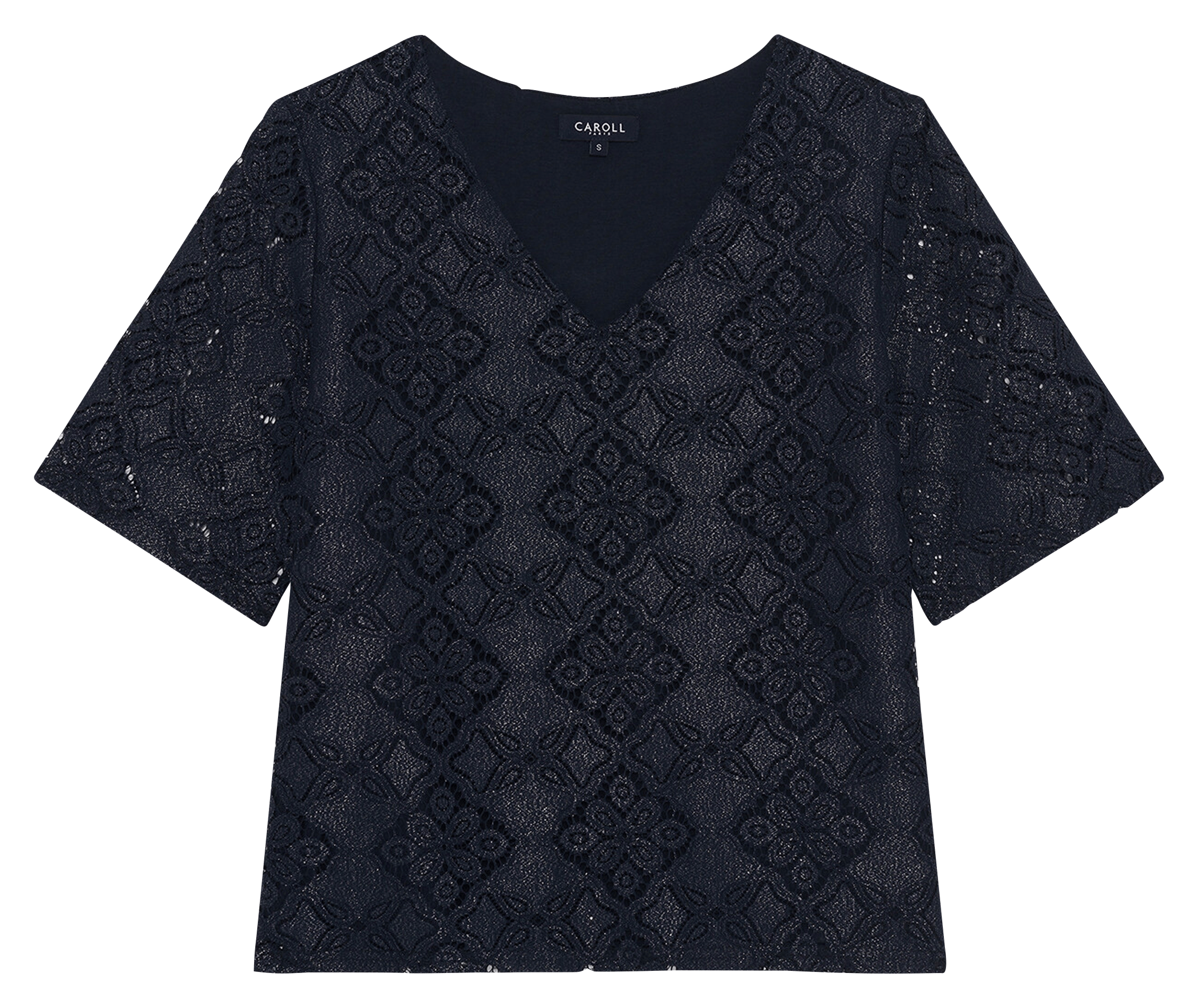 Lace V-neck cropped top CAROLL Blue