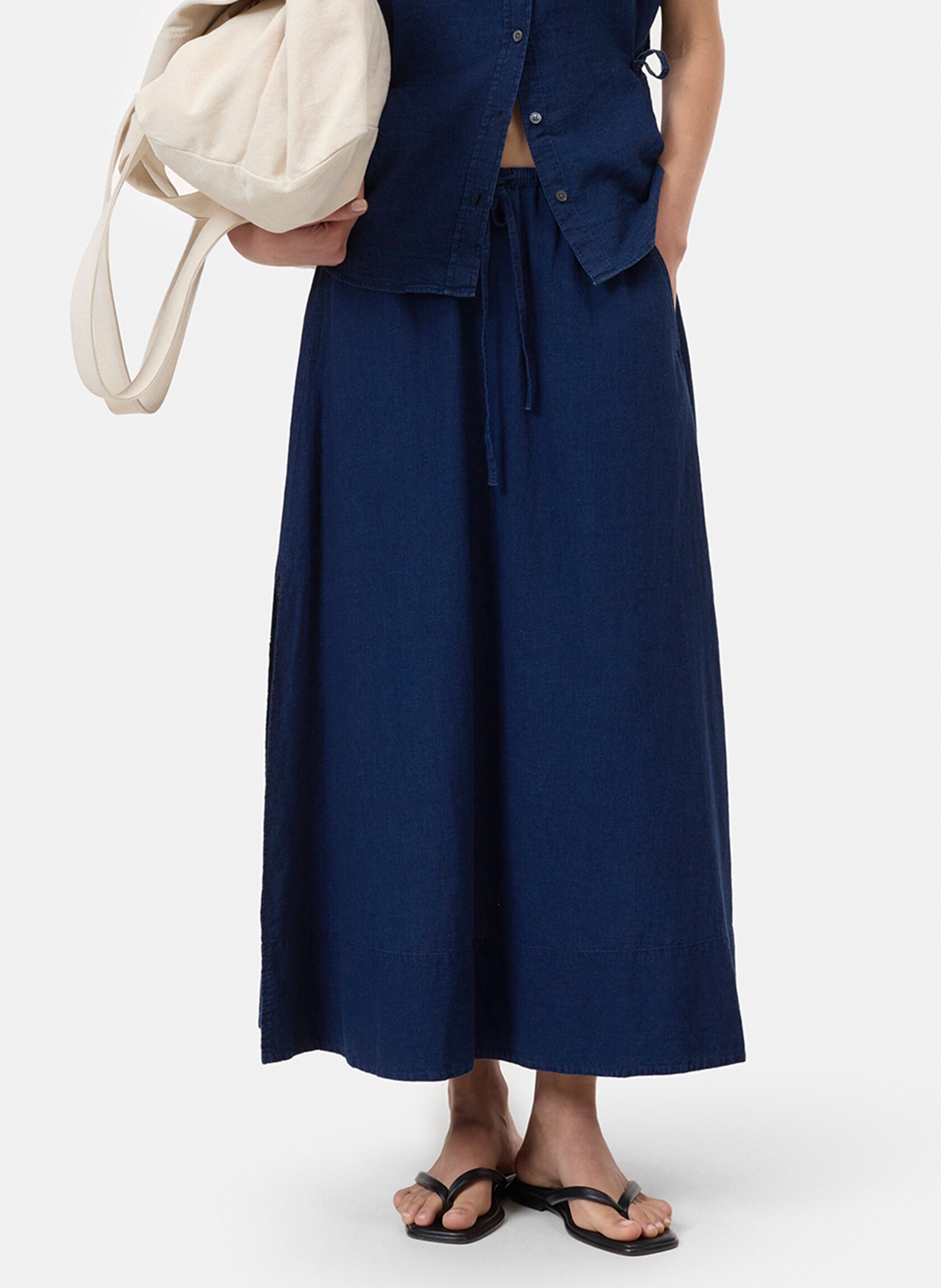 Jupe évasée en lin et coton mélangé CLOSED Bleu