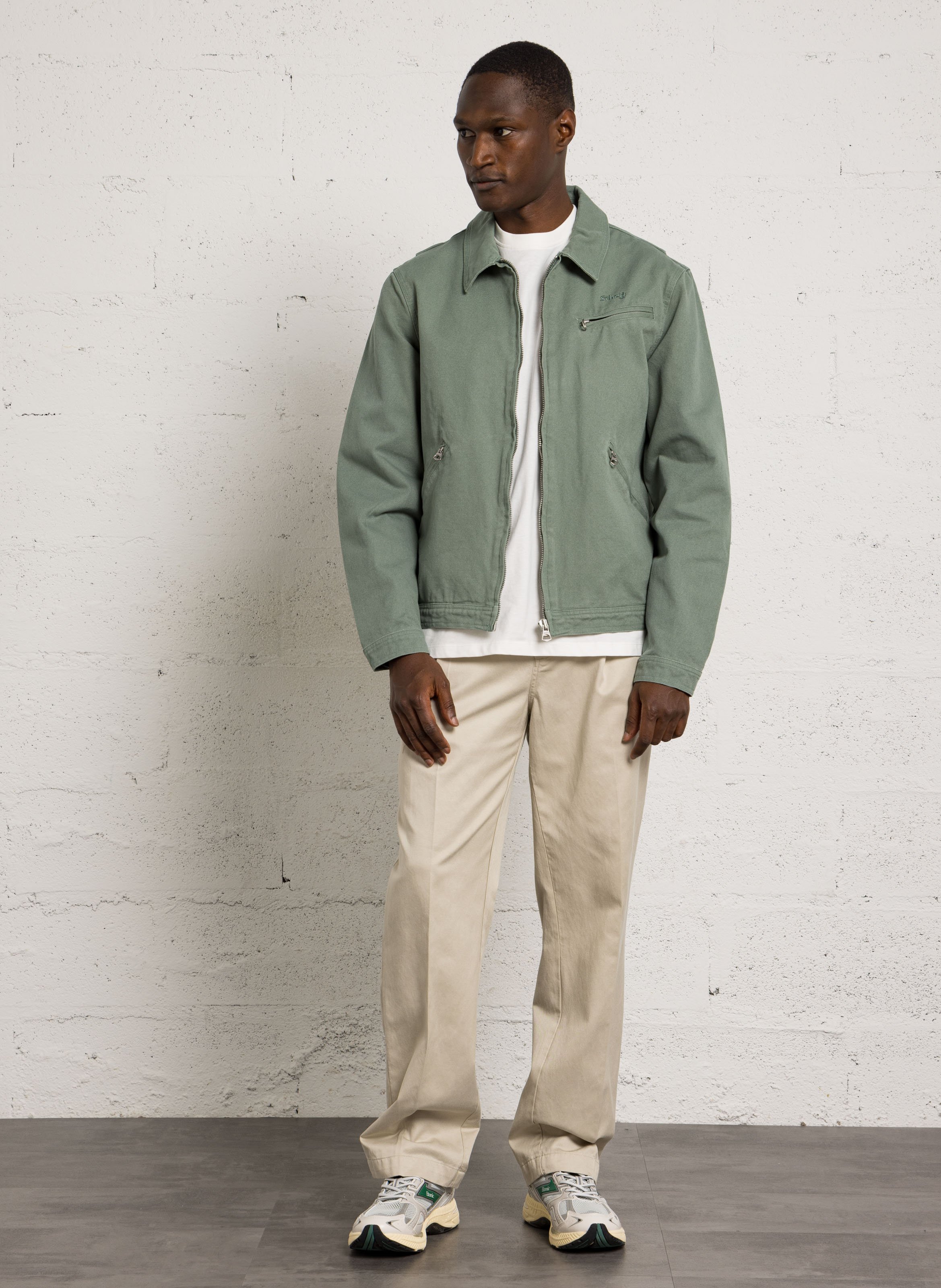 Gerader Reißverschluss-Blouson in einfarbiger Baumwolle SCHOTT Grun