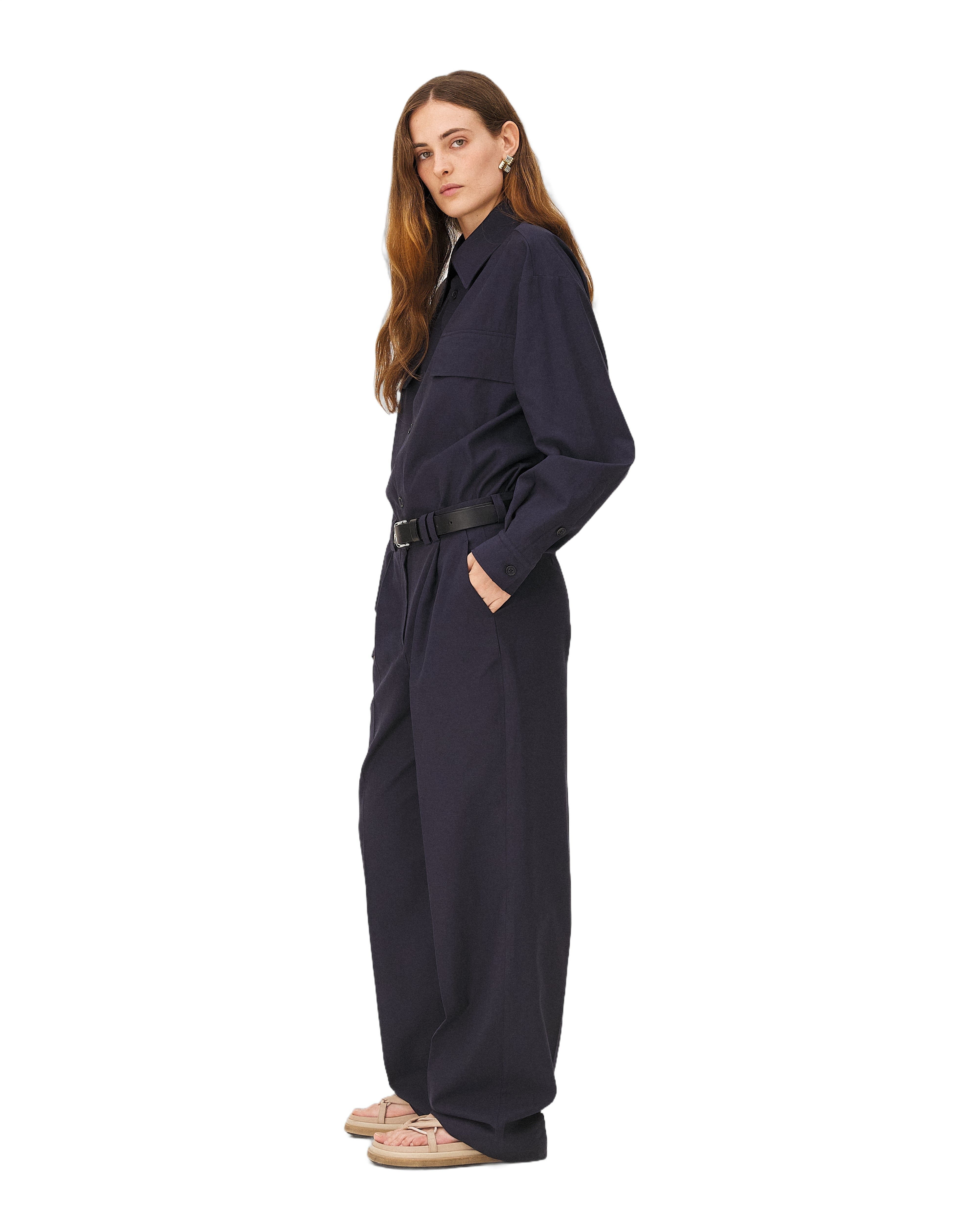 Chemise élégante tautira navy Noyoco Bleu