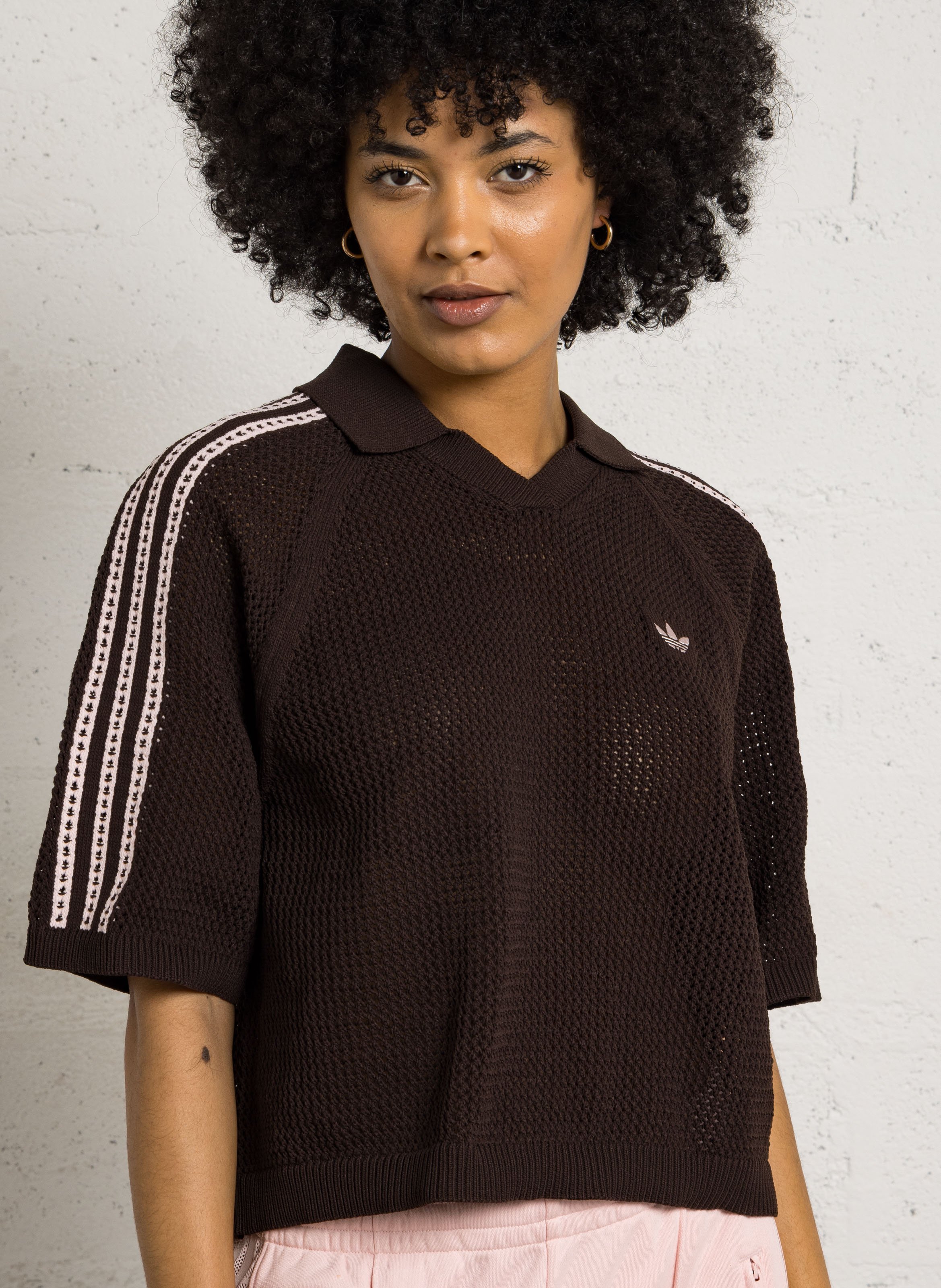 Top col polo en maille ADIDAS Marron