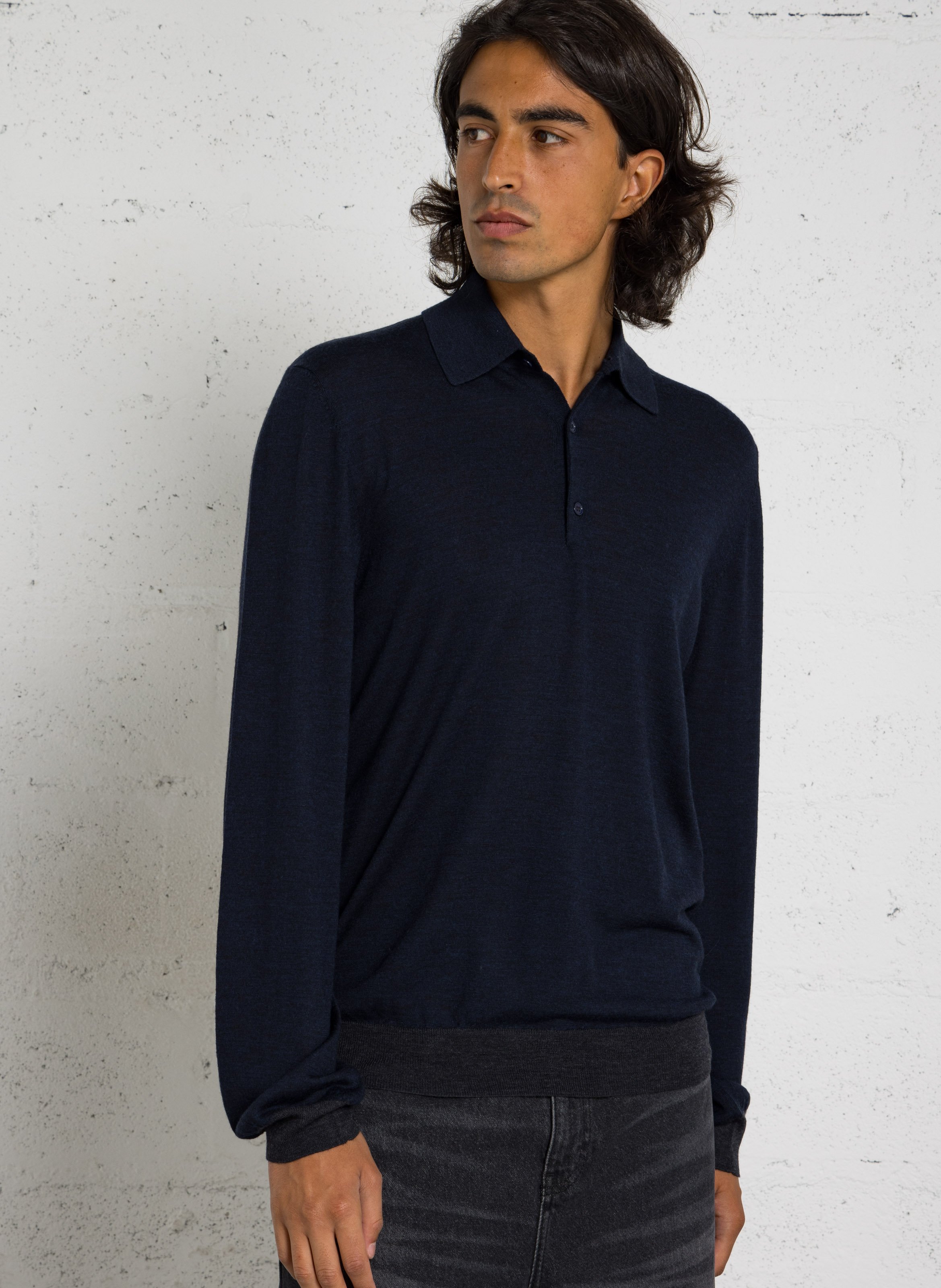 Polo manches longues en laine MAJESTIC FILATURES