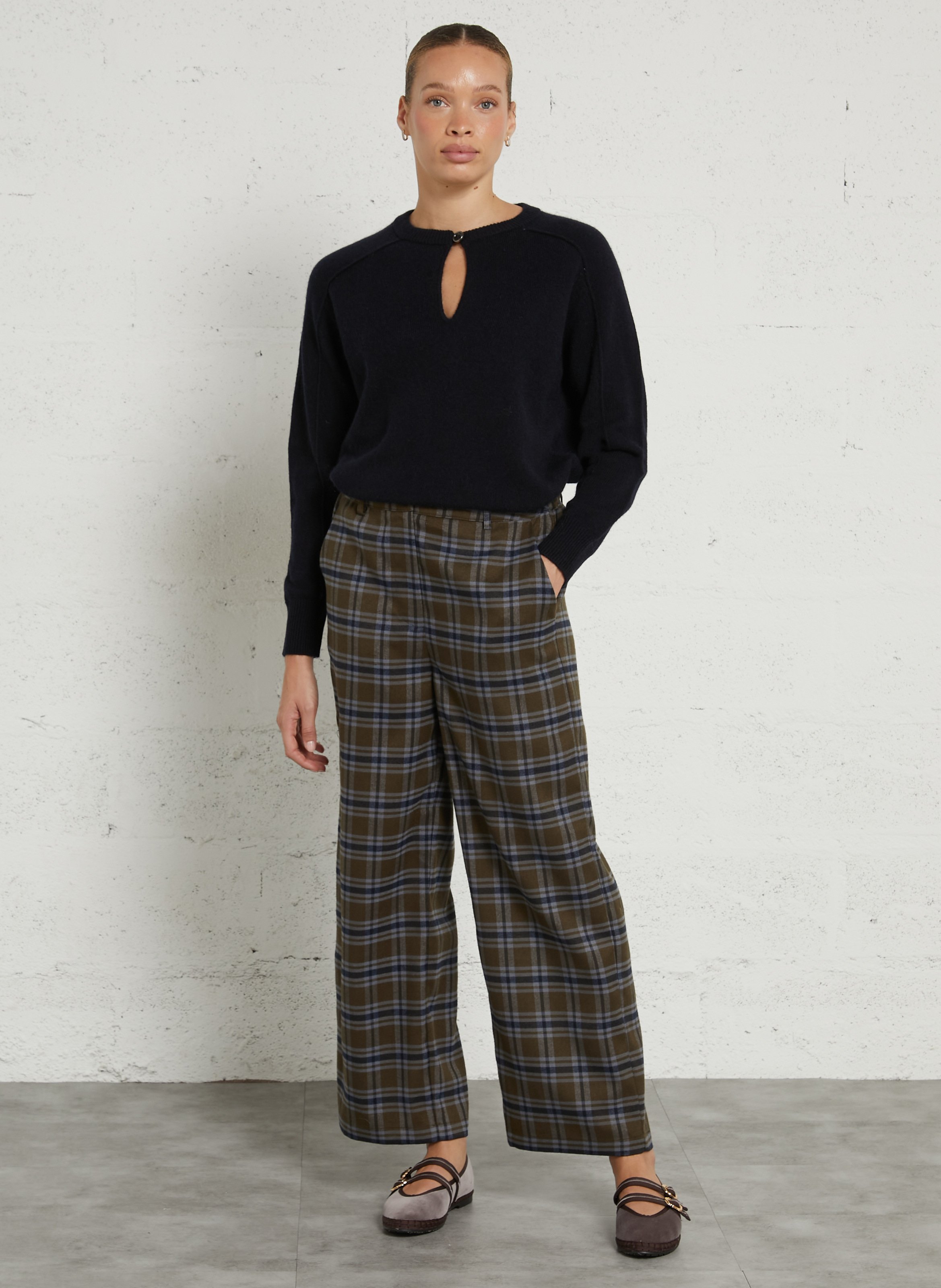Pantalon droit à carreaux BELLA JONES Kaki