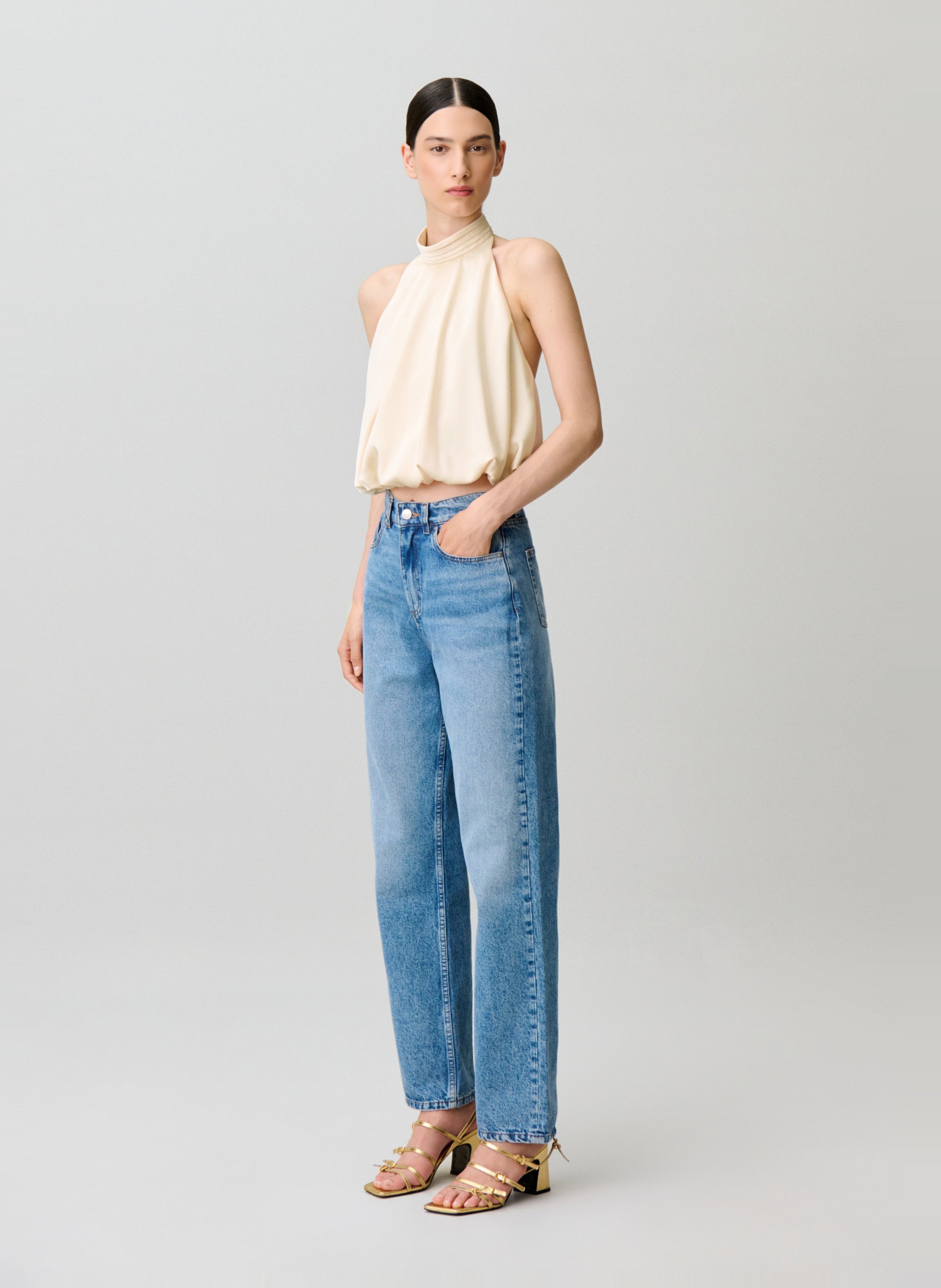 Mouwloze top met open rug in effen kleur CLAUDIE PIERLOT Wit