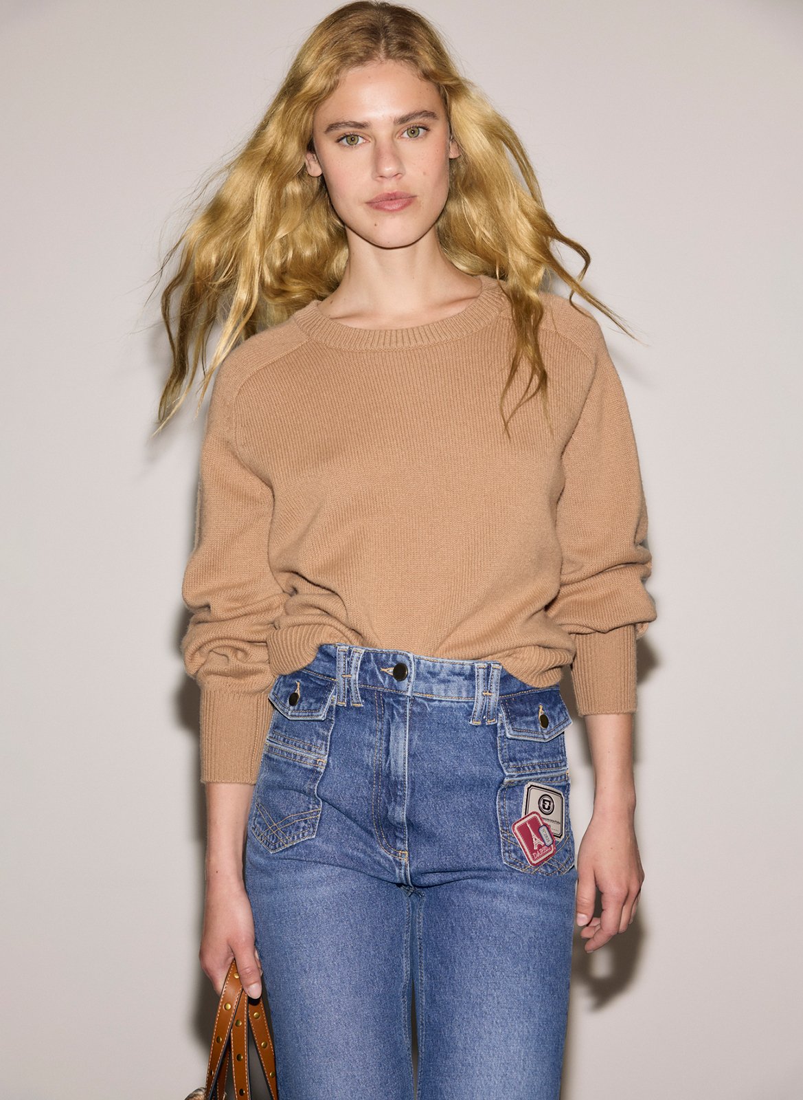 Straight wool sweater with removable collar GERARD DAREL Brown