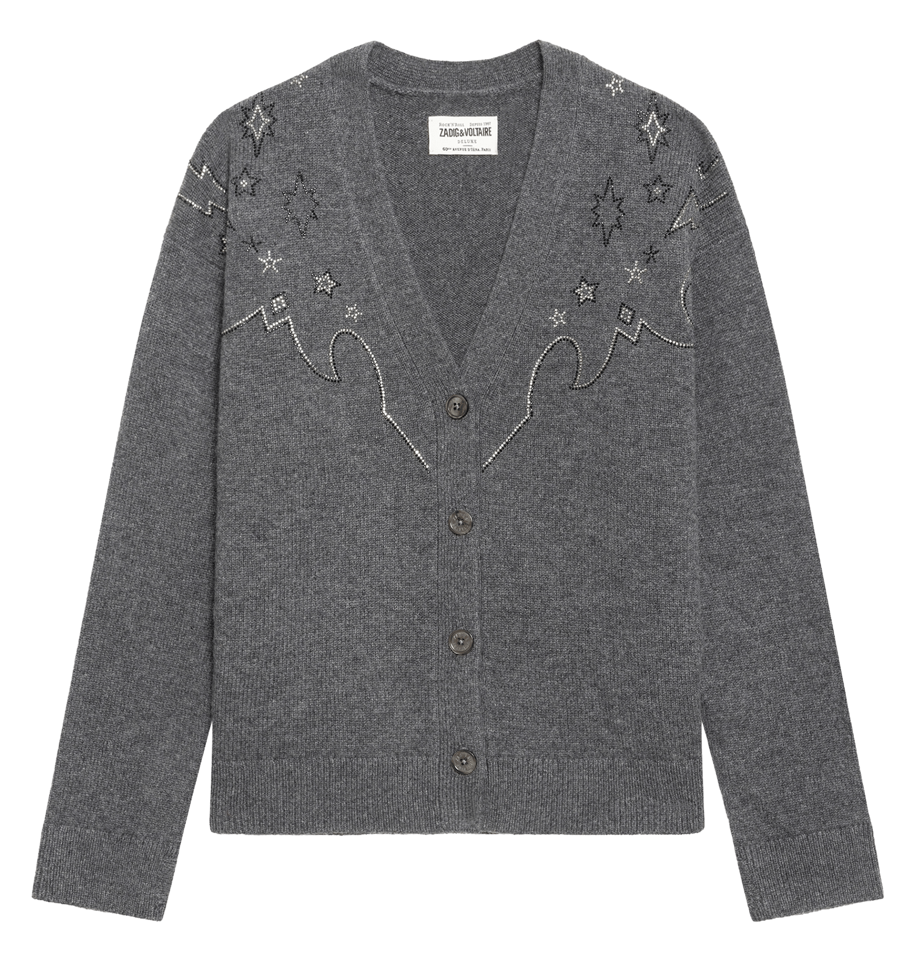 V-neck cashmere cardigan with rhinestones ZADIG&VOLTAIRE Grey
