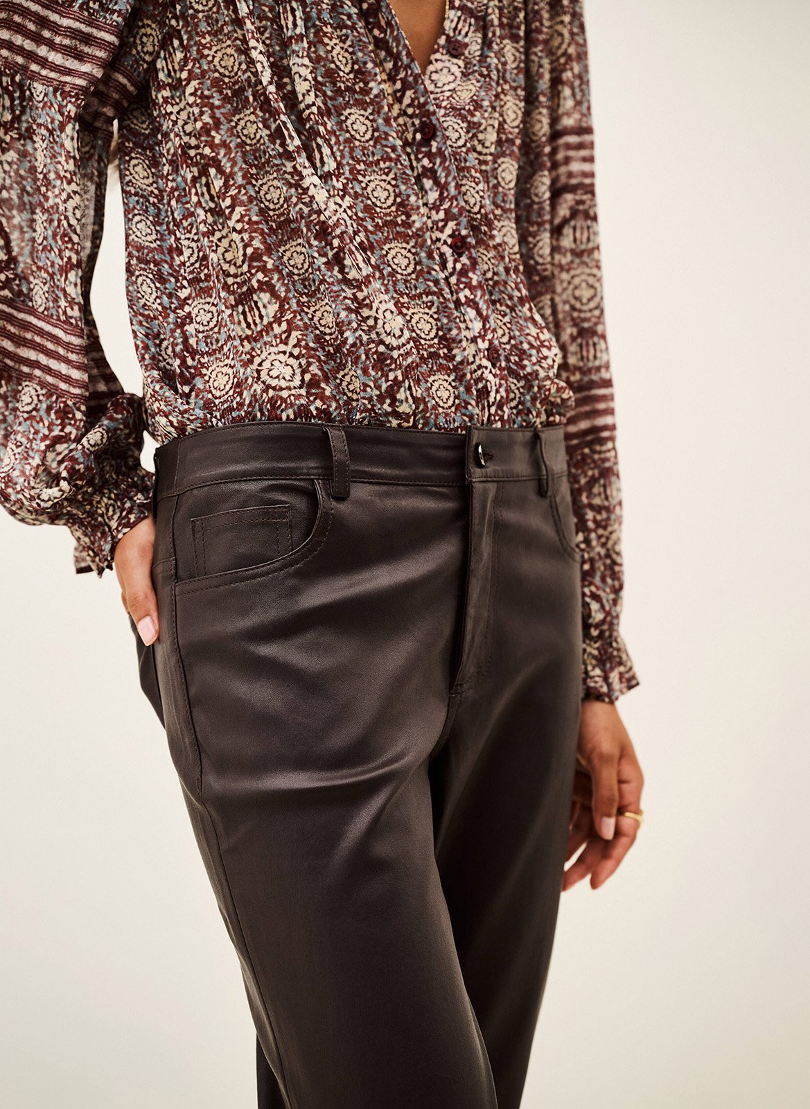 Pantalon boot cut en cuir BA&SH Marron