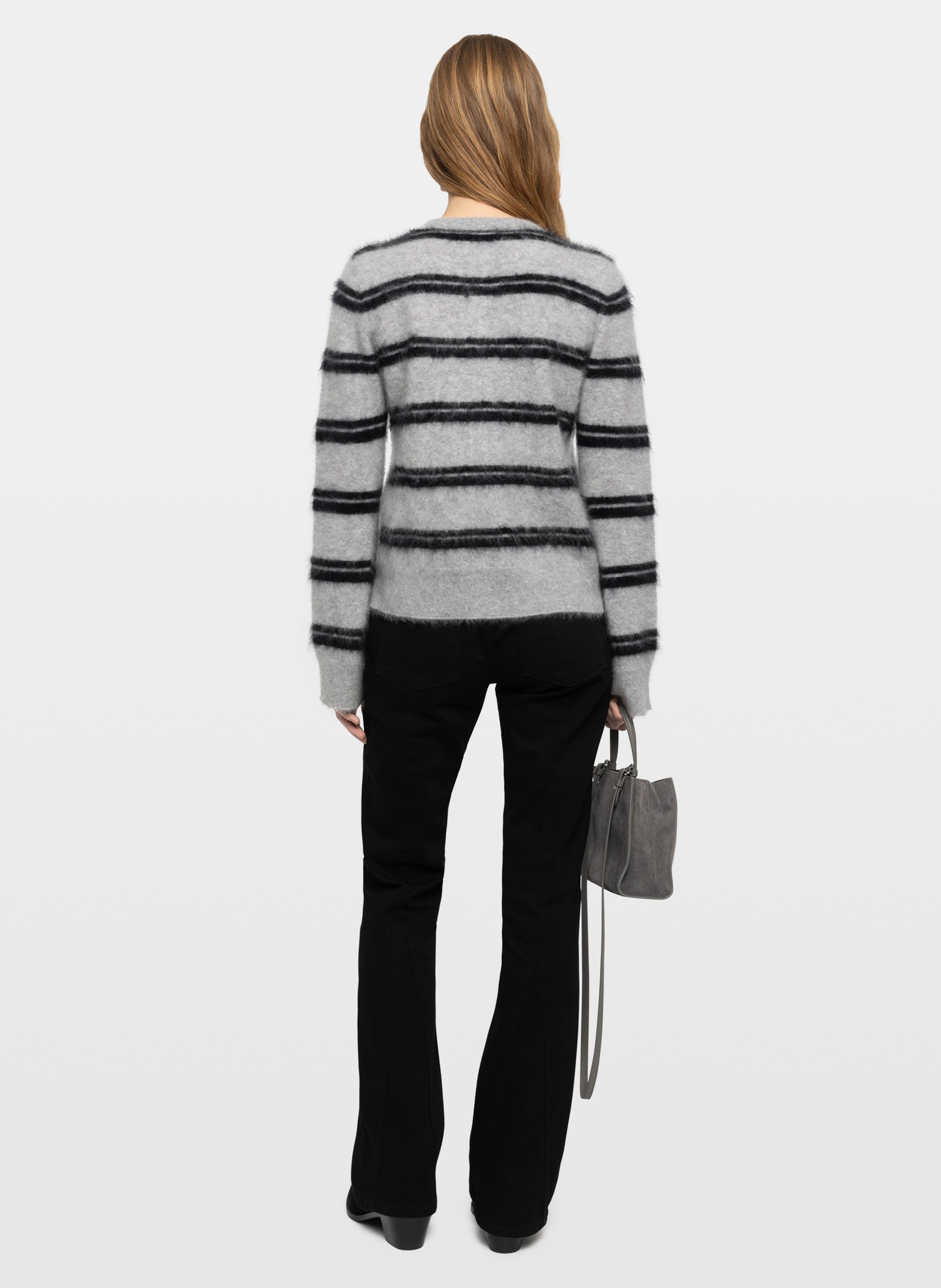 Pull droit rayé col rond en cachemire  ZADIG&VOLTAIRE Grey